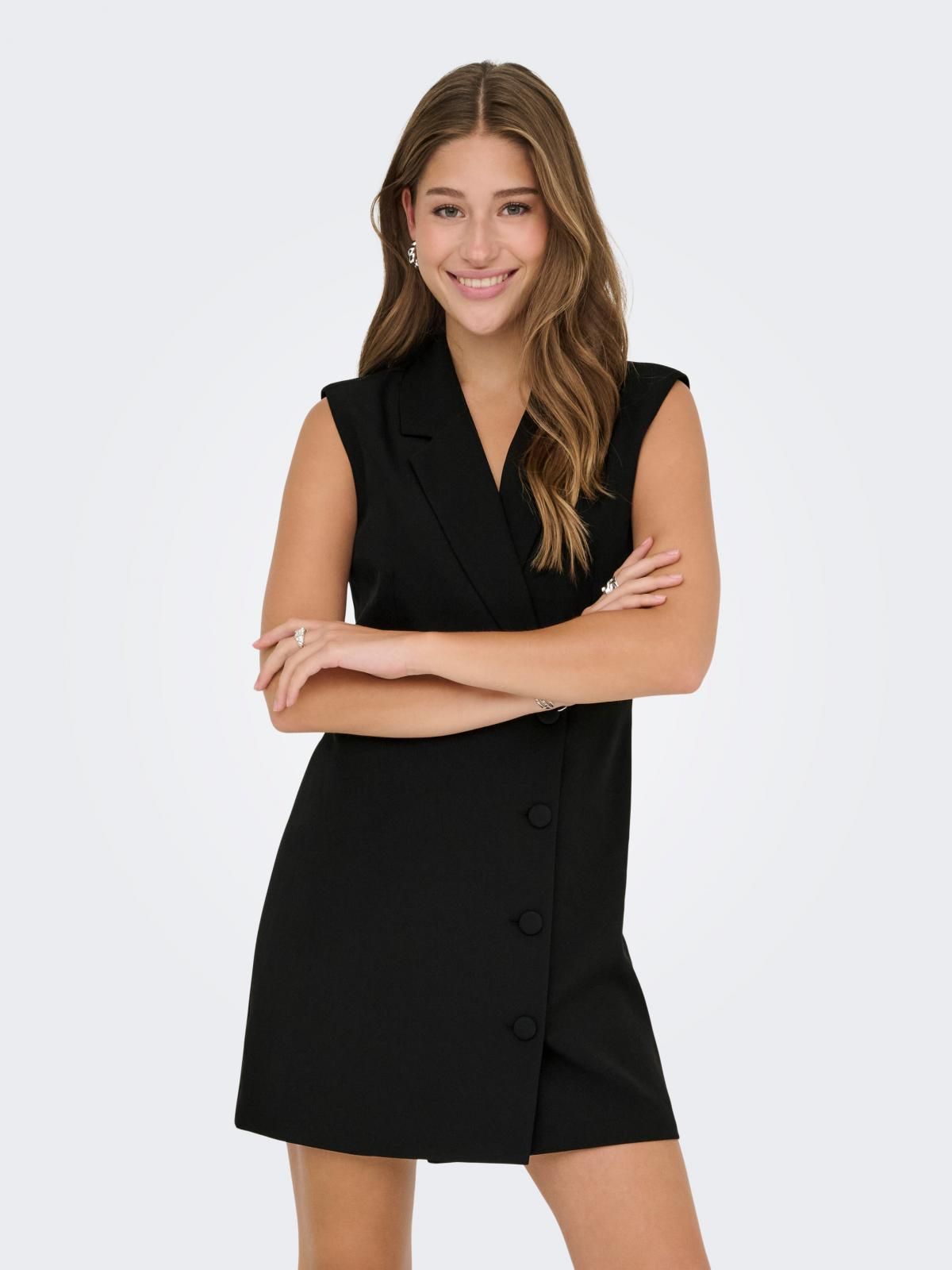 온리 모던 슬리브리스 브이넥 미니 원피스 15353520_2161 BLACK / BLACK - 상품 이미지