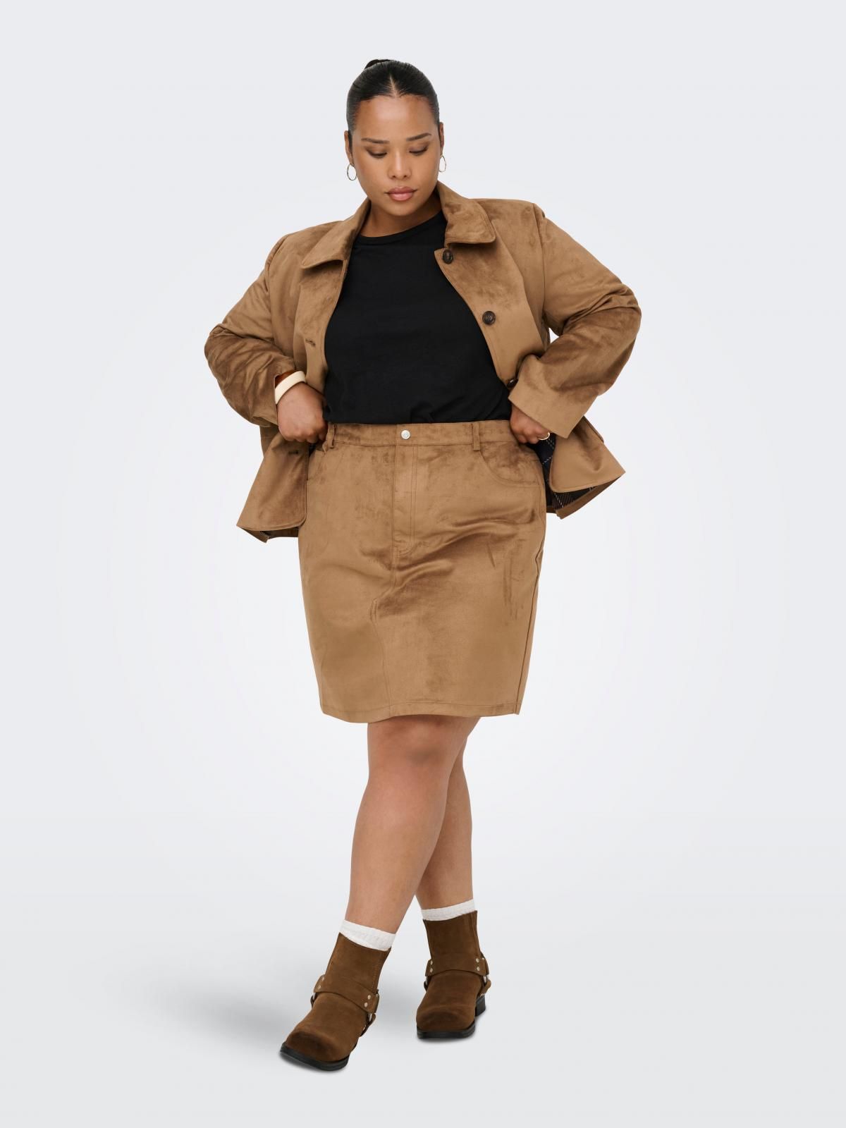 온리 빅사이즈 카멜 데님 미니 스커트 15360637_409 BROWN / COGNAC - 상세 이미지 5