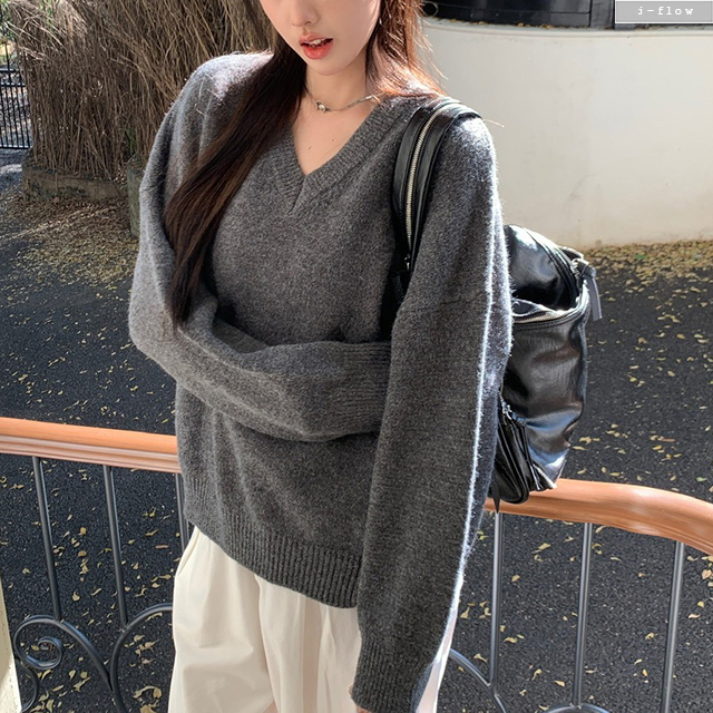 카보 브이넥 오버핏 하프 울 니트 3col 겨울 봄 루즈핏 롱 부드러운 데일리 제이플로우 이미지 7
