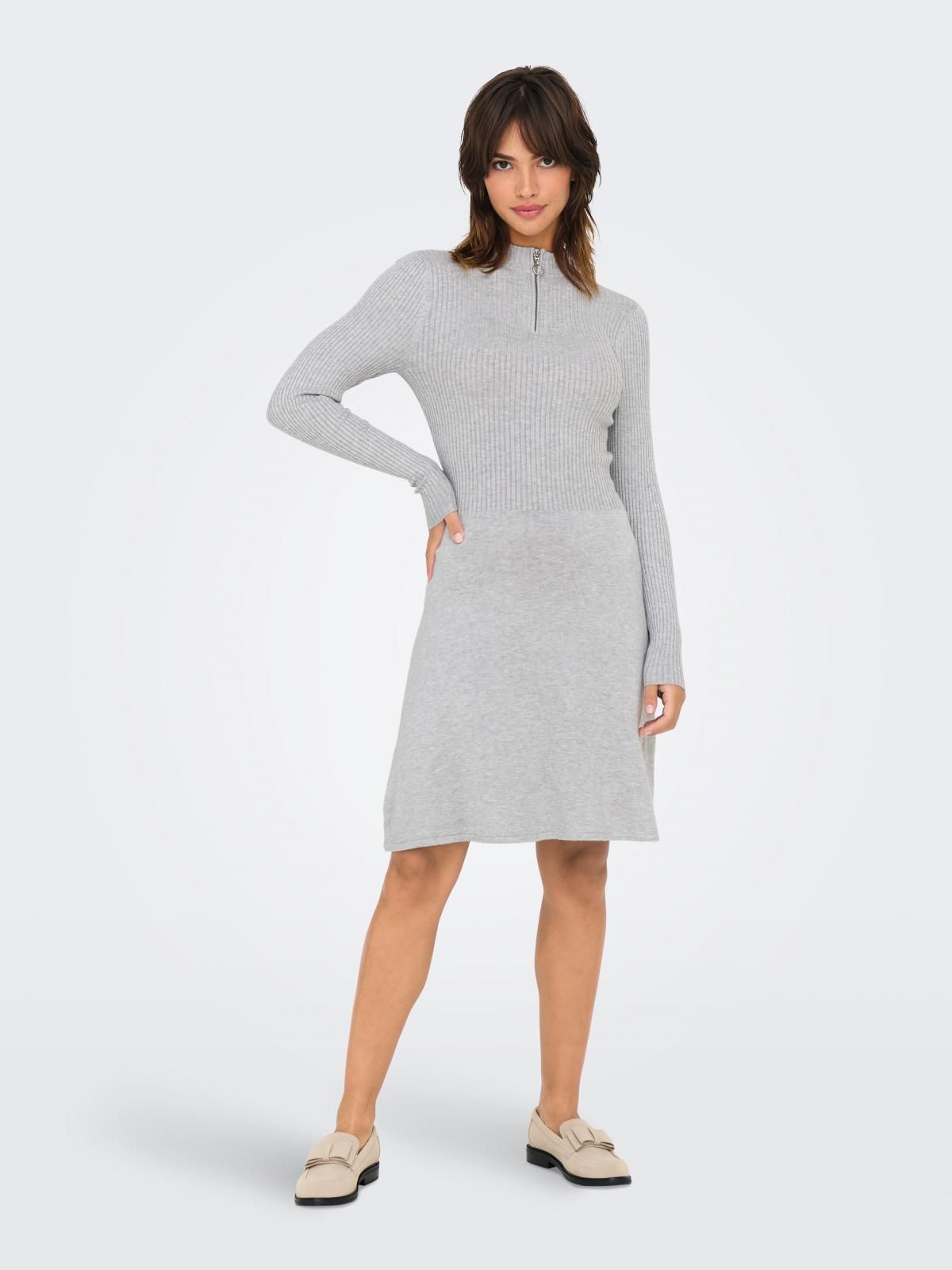 온리 베이직 하이넥 니트 미니 원피스 15261975_2381 GREY / LIGHT GREY MELANGE - 상품 이미지
