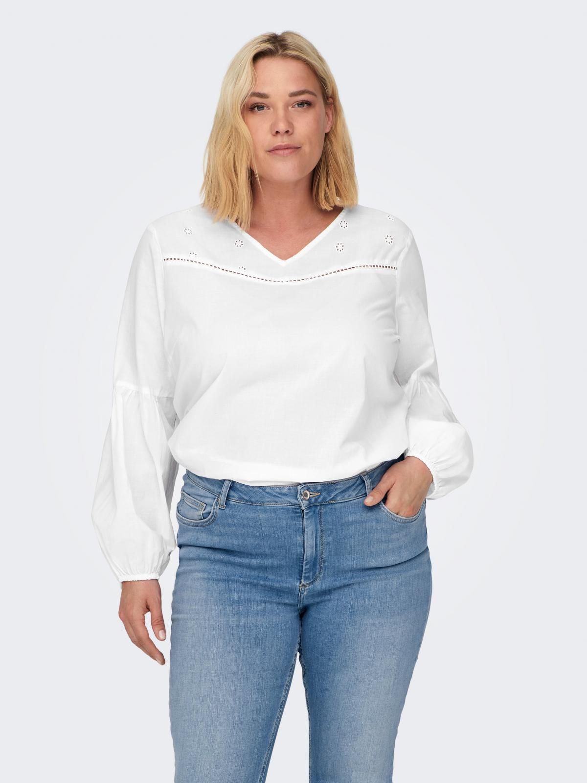 온리 브이넥 루즈핏 화이트 긴팔 블라우스 15306951_5 WHITE / BRIGHT WHITE - 상품 이미지