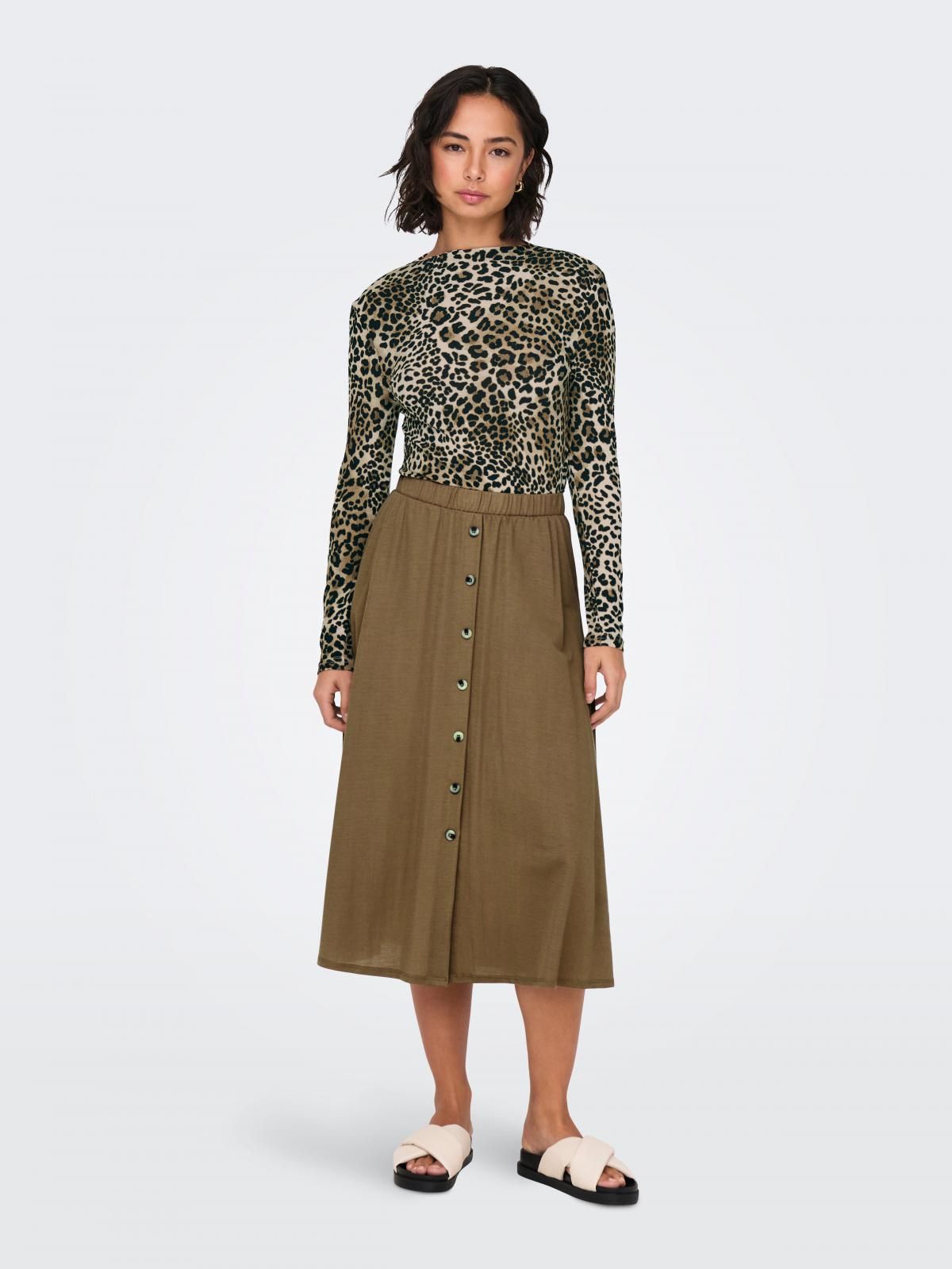 제이디와이 베이직 버튼 미디 스커트 15328378_7383_1128910 BROWN / MALT BALL - 상세 이미지 5
