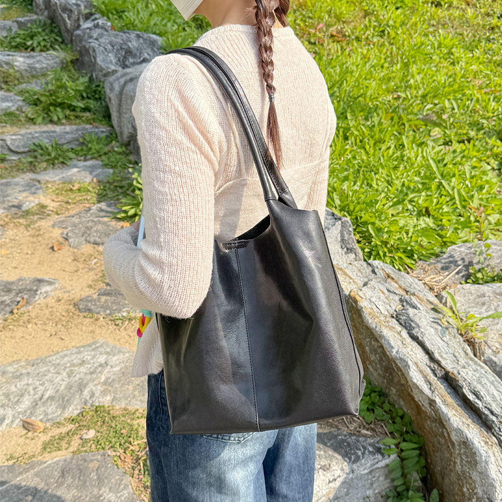 프리미엄 천연 소가죽 클래식 빅 숄더백 고급 가죽 여대생 숄더가방 직장인 여성 출근가방 - 상세 이미지 2