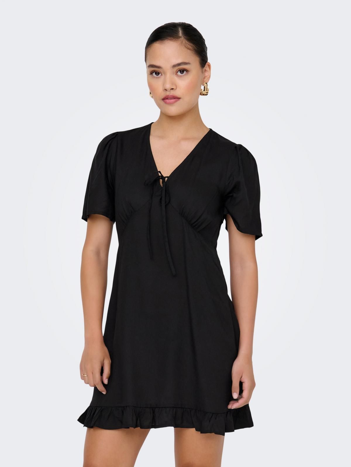 온리 베이직 브이넥 미니 원피스 15368009_2161 BLACK / BLACK - 상품 이미지