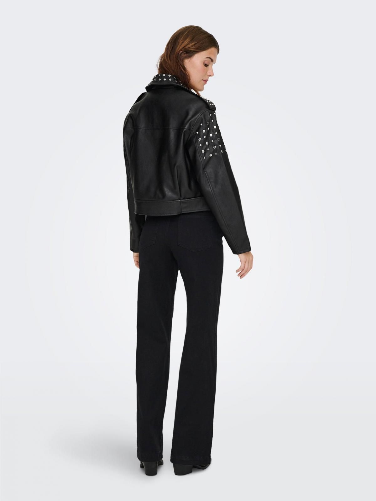 온리 스터드 레더 바이커 크롭 재킷 15319914_2161 BLACK / BLACK - 상세 이미지 2