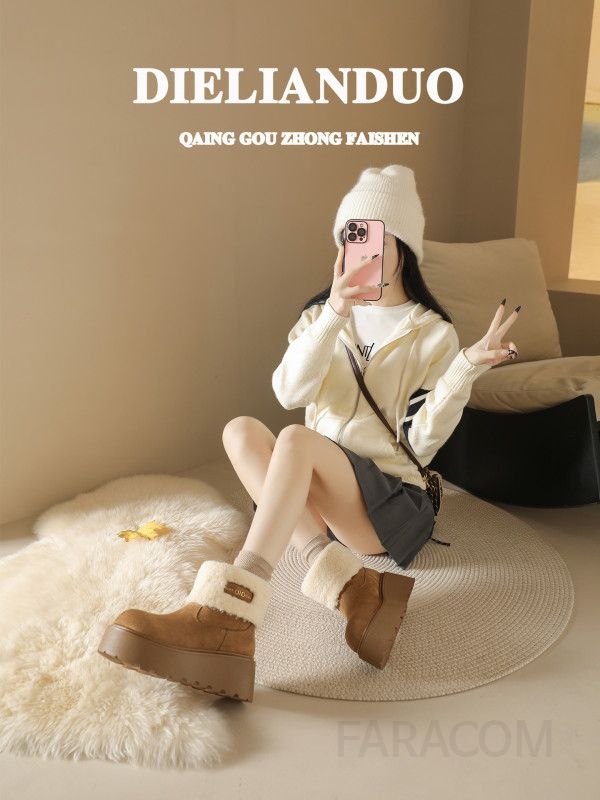 여성 겨울 스노우부츠 키높이 털안감 따뜻한 착용감 패딩 가벼운 겨울신발 스타일 통굽 앵클부츠 - 상세 이미지 5