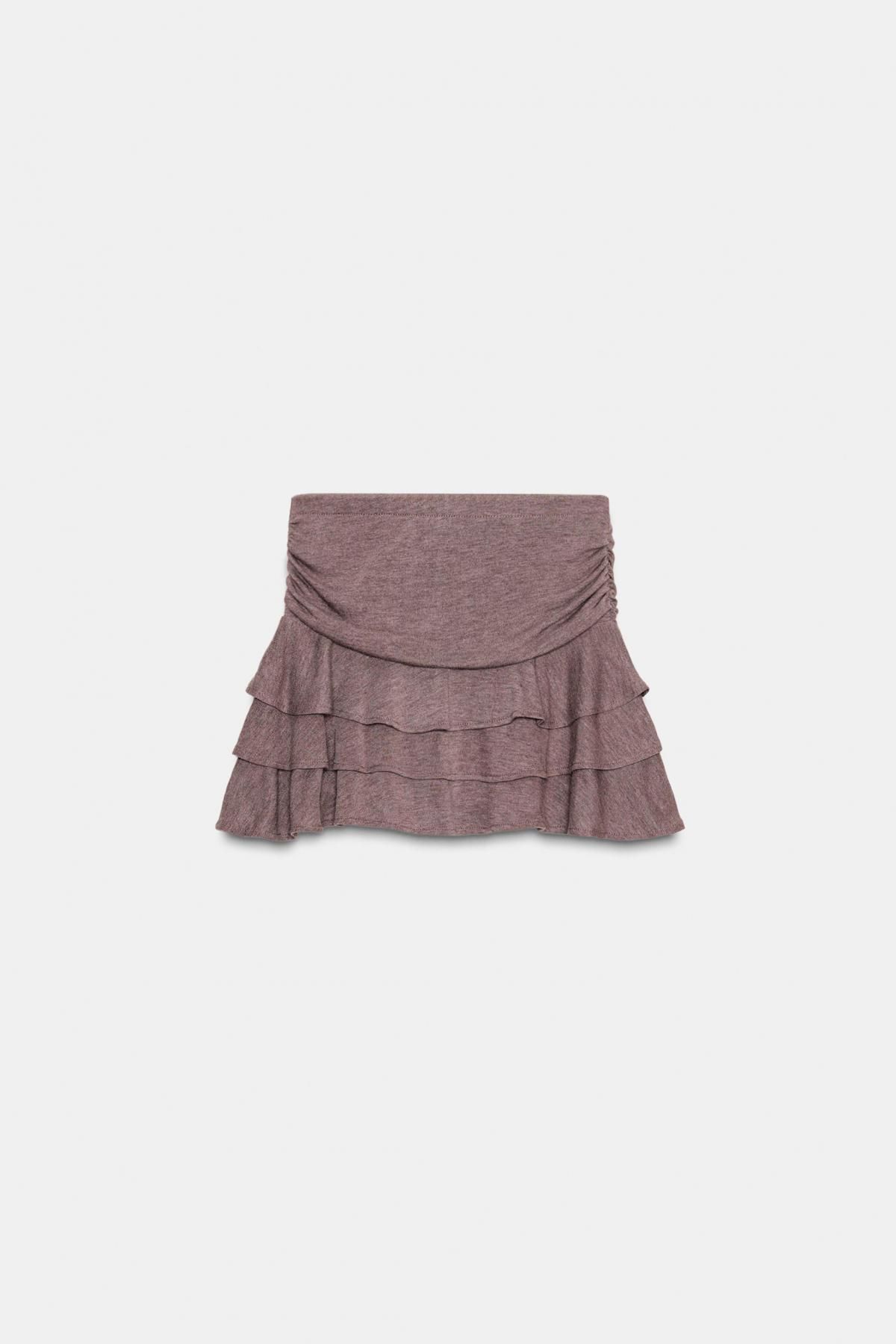 자라 소프트 러플 미니 스커트 비스코스 0264/831 BROWN VIGORE - 메인 이미지