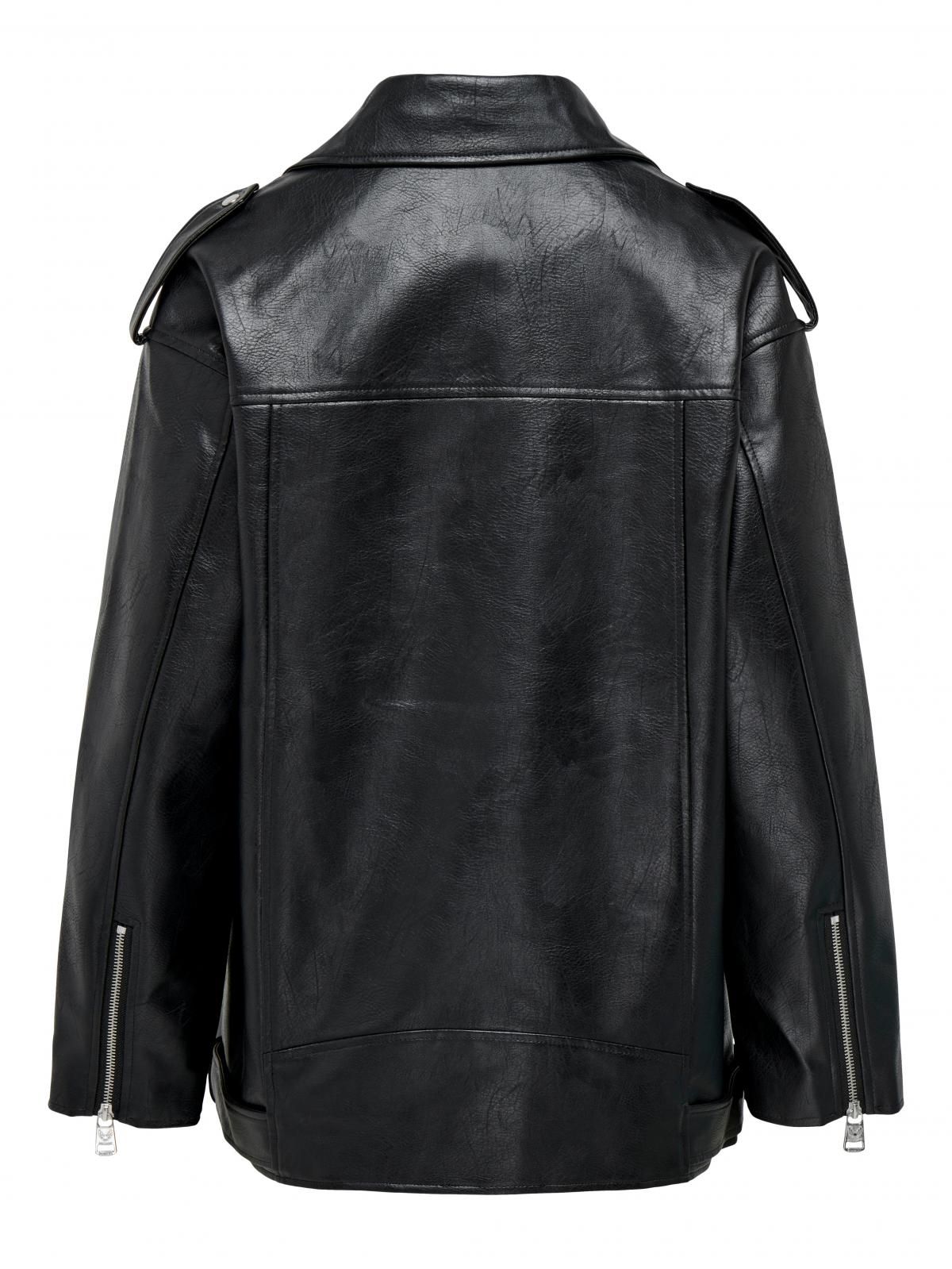온리 테크니컬 페이크레더 바이커 재킷 15310968_2161 BLACK / BLACK - 상세 이미지 4
