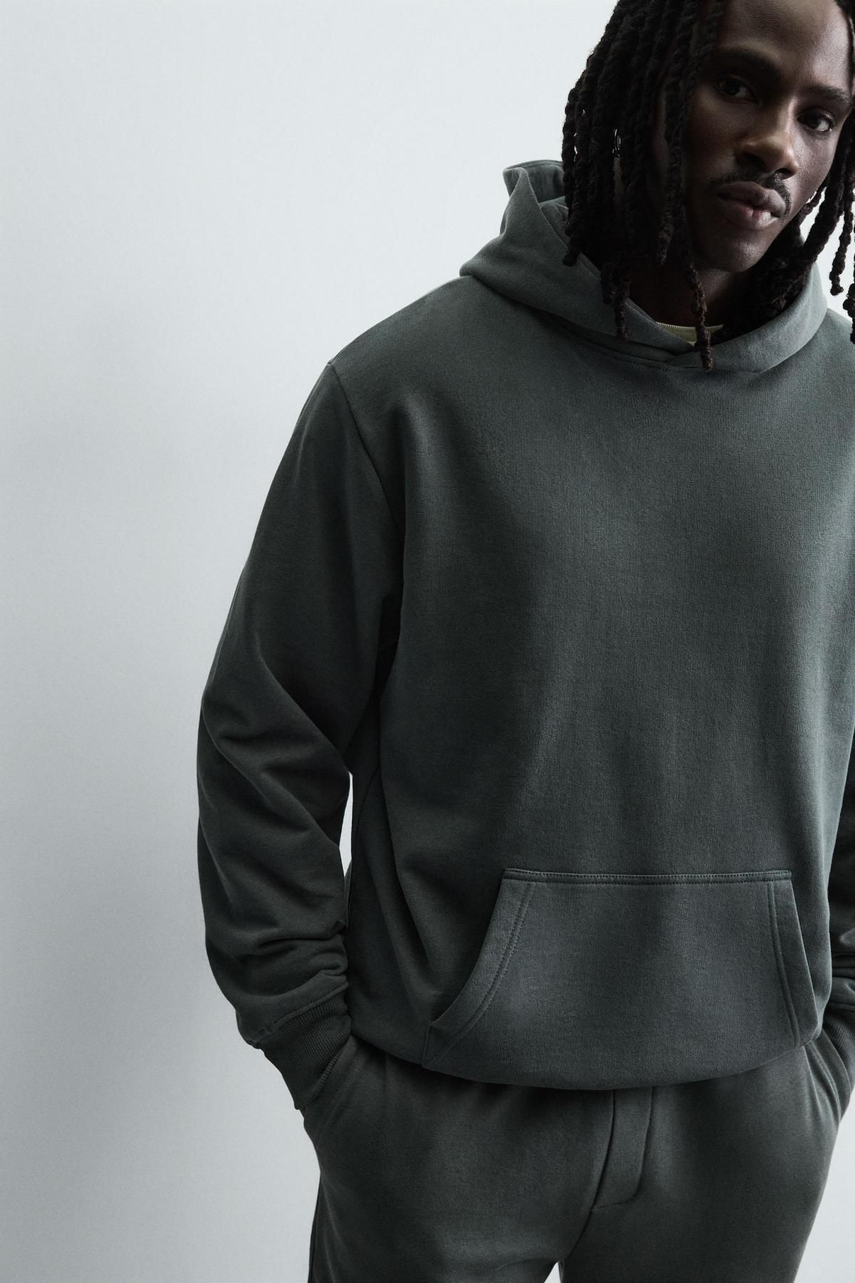 자라 베이직 코튼 후드 스웨트셔츠 0761/370 DARK ANTHRACITE 이미지 7