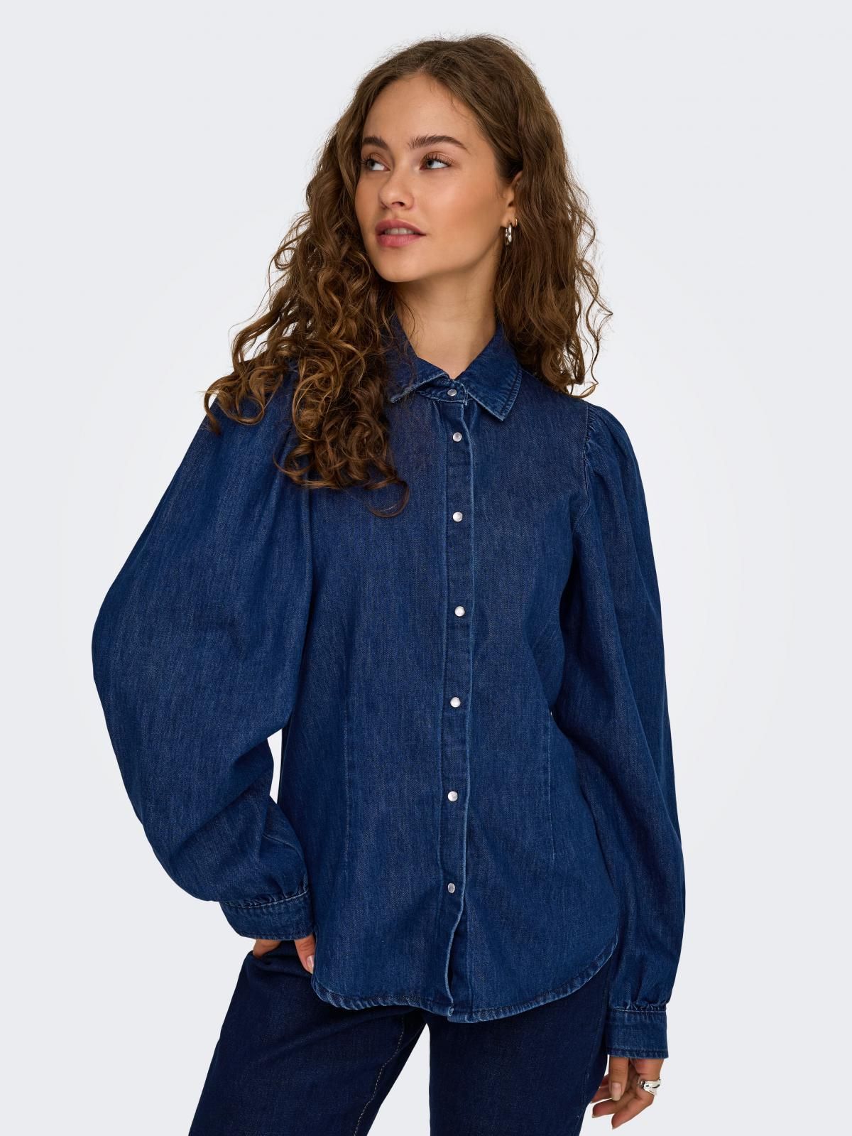 온리 트렌디 벌룬 슬리브 데님 셔츠 15360574_2114_1228315 BLUE / DARK BLUE DENIM - 상품 이미지