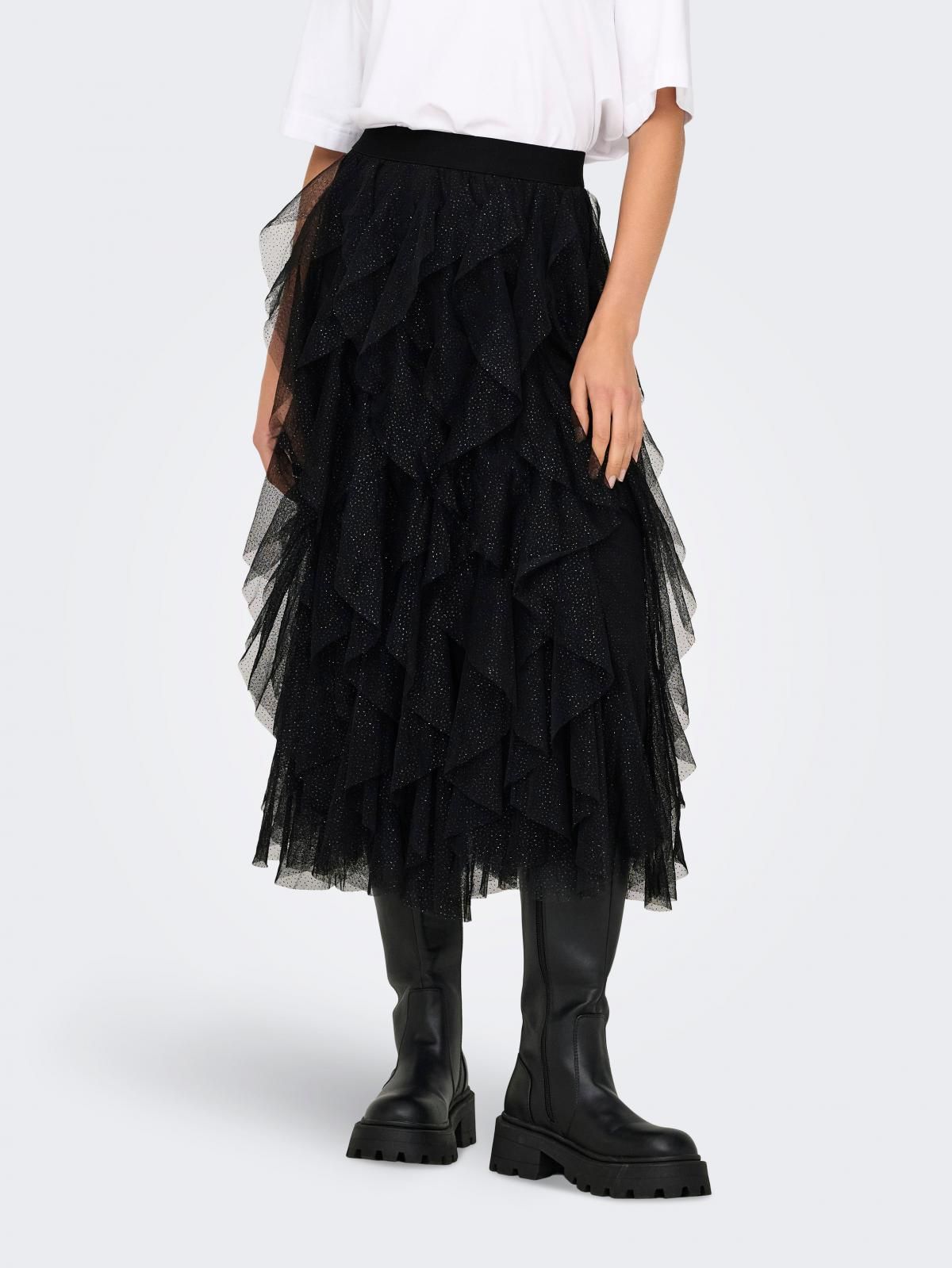 온리 글리터 티어드 튤 롱 스커트 밴딩 블랙 15334237_2161_1161408 BLACK / BLACK - 상품 이미지