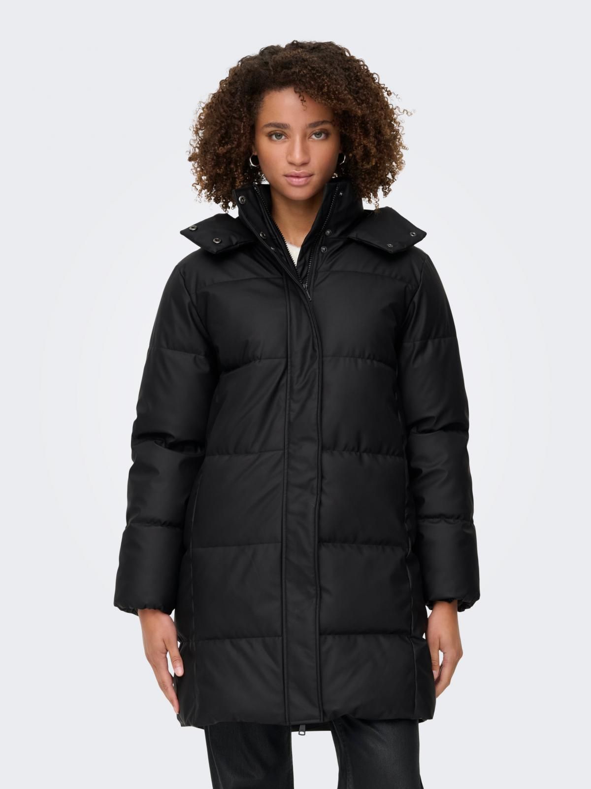 온리 테크니컬 하이넥 롱 후드 패딩코트 15365797_2161 BLACK / BLACK - 상품 이미지
