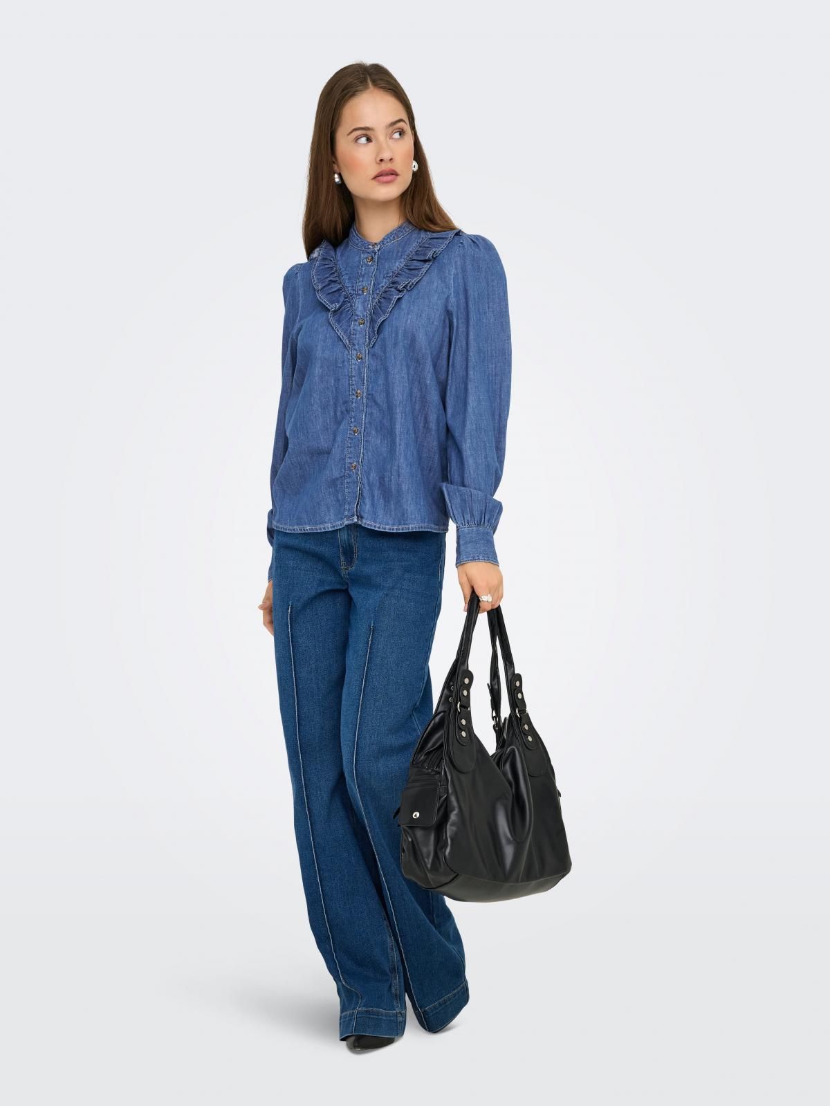 온리 프릴 테크니컬 데님 긴팔 셔츠 15352417_2115 BLUE / MEDIUM BLUE DENIM - 상세 이미지 5