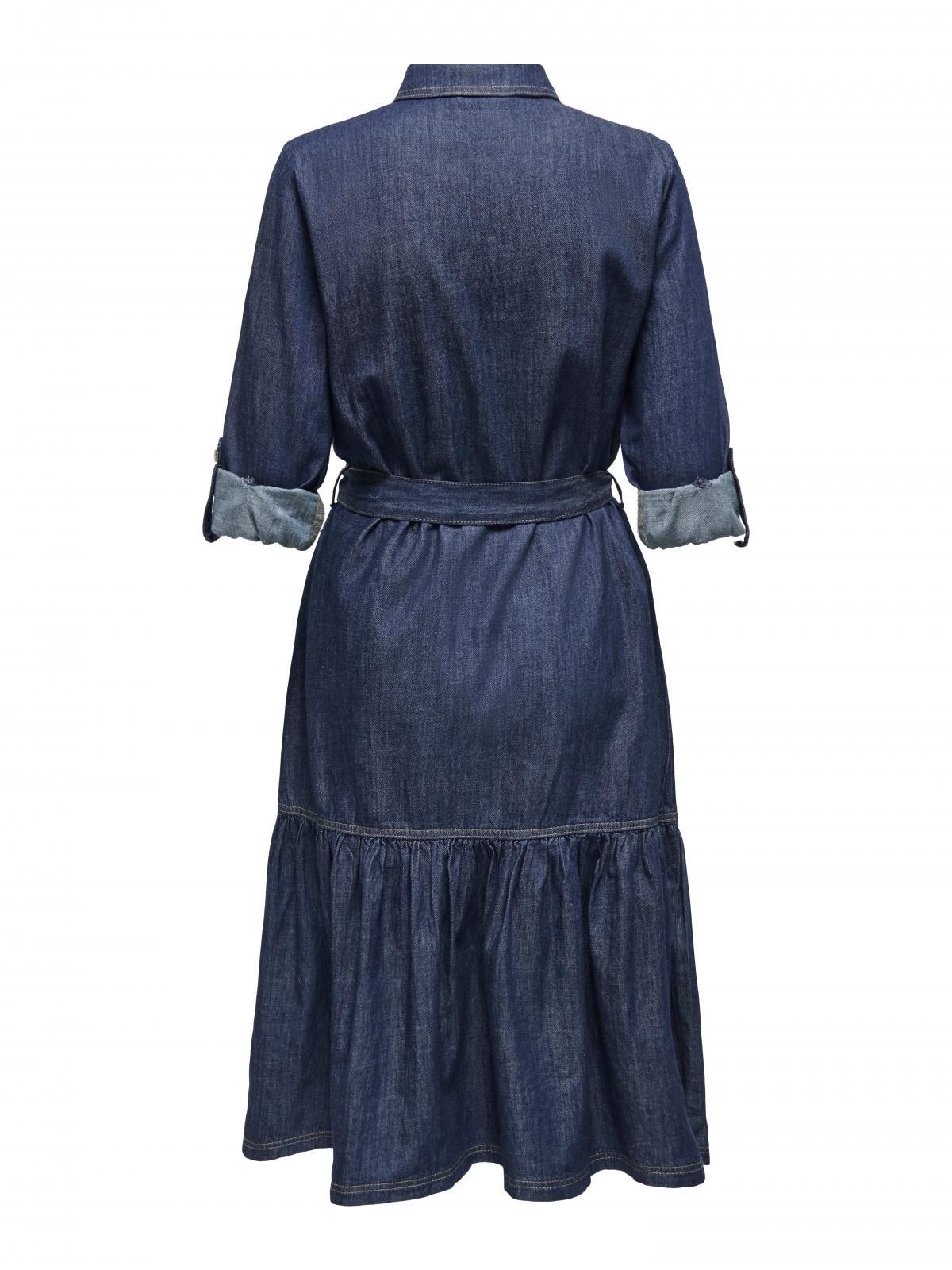 온리 데님 셔츠카라 벨트 프릴 롱 원피스 15357967_2114 BLUE / DARK BLUE DENIM - 상세 이미지 4