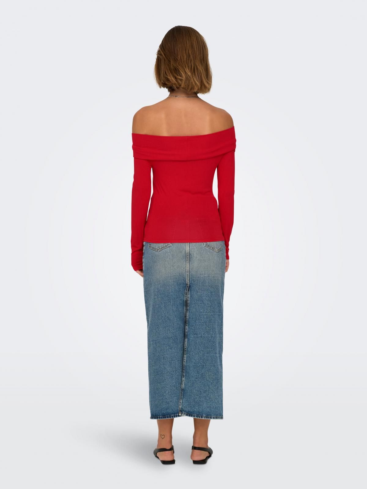 온리 오프숄더 소프트 비스코스 긴팔 탑 15339435_767 RED / MARS RED - 상세 이미지 2