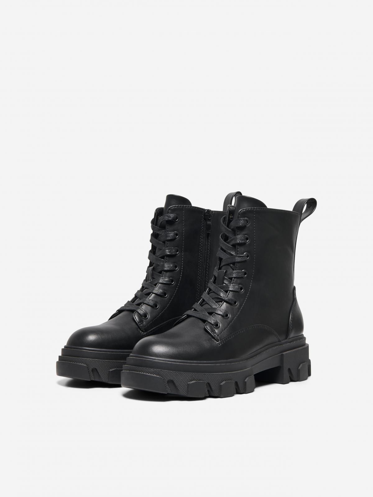 온리 청키 앵클 레이스업 워커 부츠 15367244_2161 BLACK / BLACK - 상세 이미지 5