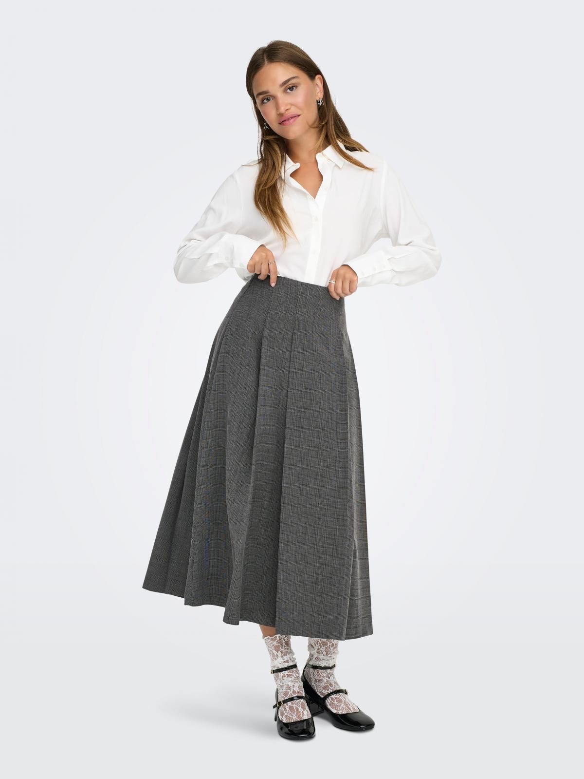 온리 테일러드 플리츠 롱 스커트 15359282_2383_1225491 GREY / DARK GREY MELANGE - 상세 이미지 5