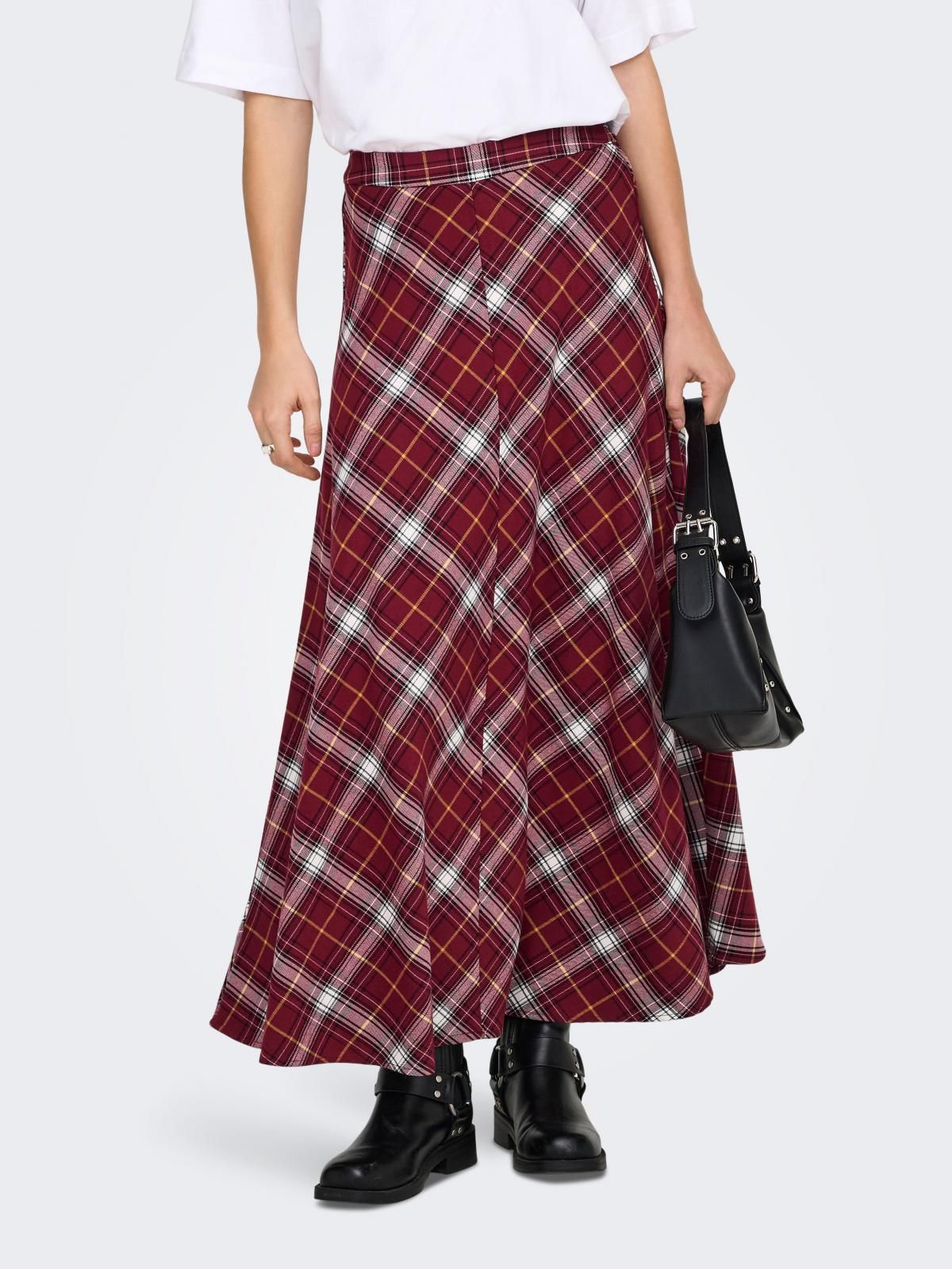 온리 체크 패턴 롱 스커트 15368630_2054_1256927 RED / SYRAH - 상품 이미지