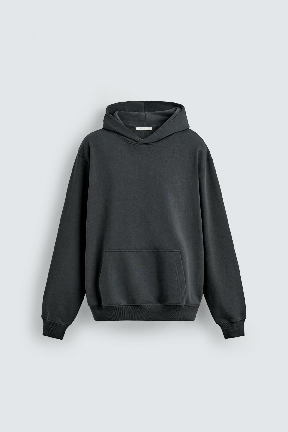 자라 베이직 코튼 후드 스웨트셔츠 0761/370 DARK ANTHRACITE - 상품 이미지