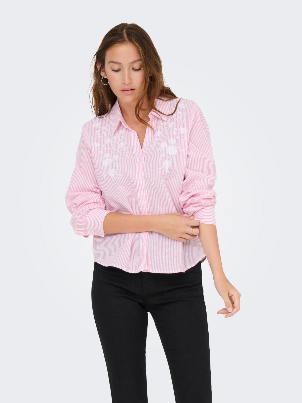 온리 자수 스트라이프 긴팔 셔츠 15368794_808_1252453 PURPLE / PINK LADY - 상품 이미지
