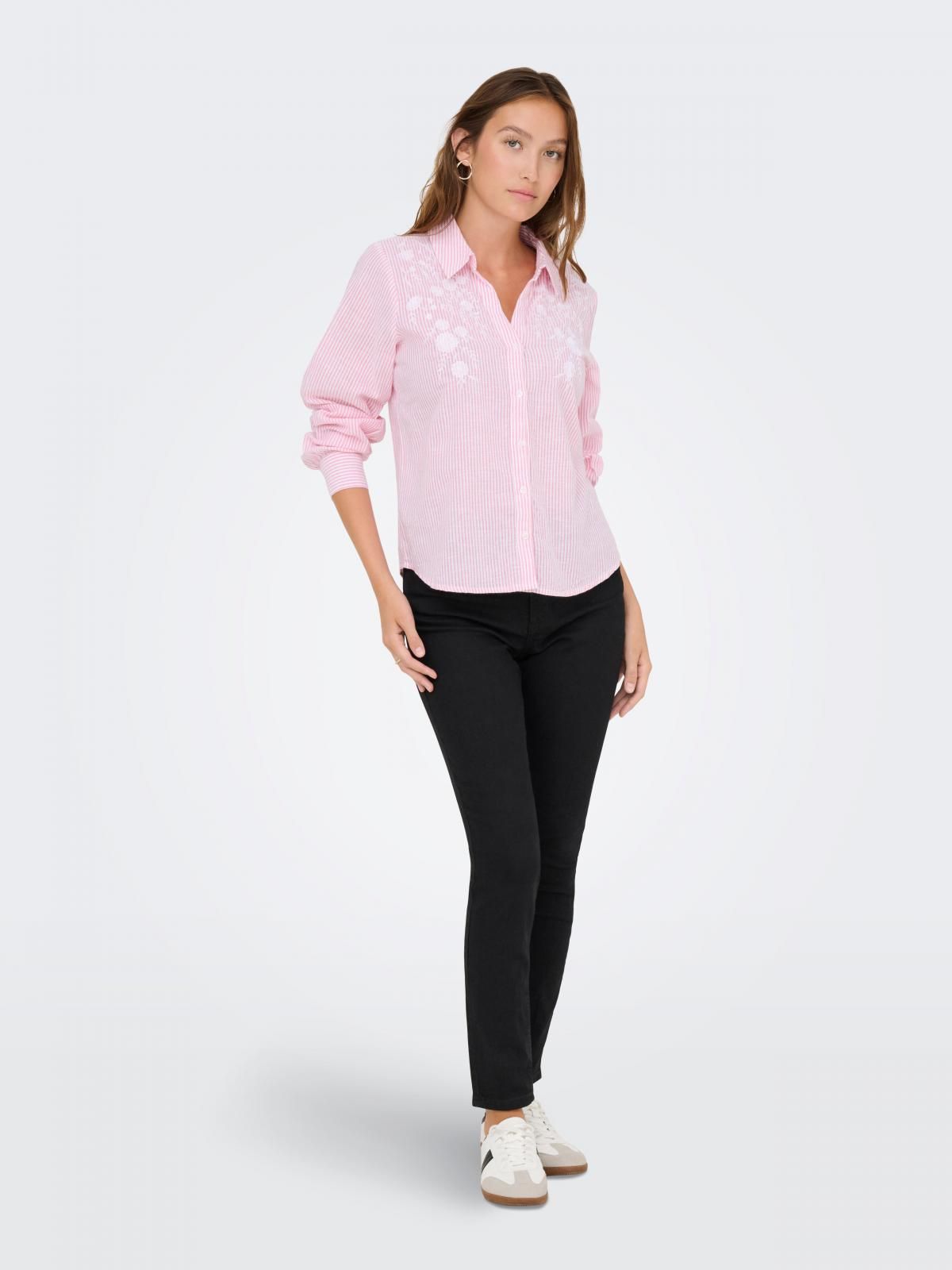 온리 자수 스트라이프 긴팔 셔츠 15368794_808_1252453 PURPLE / PINK LADY - 상세 이미지 5
