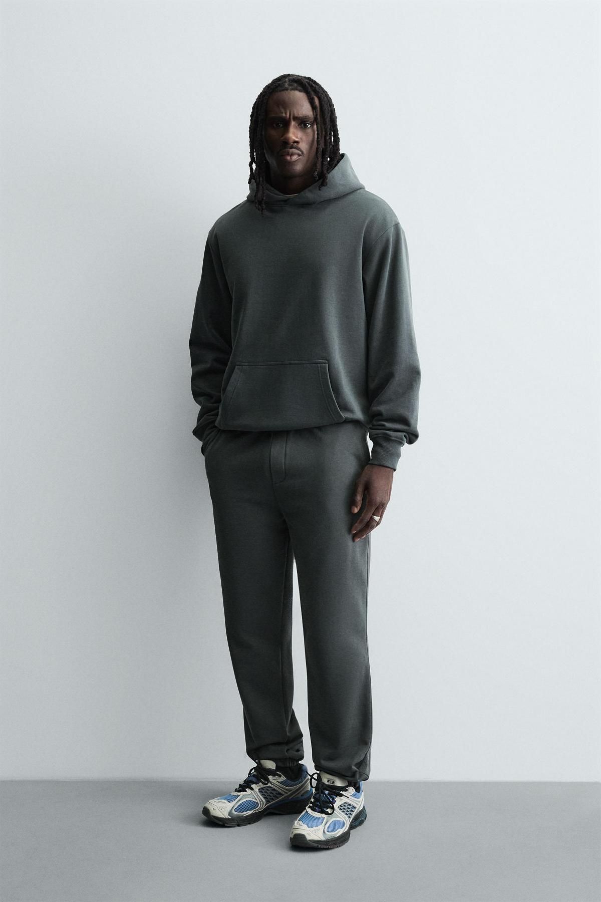 자라 베이직 코튼 후드 스웨트셔츠 0761/370 DARK ANTHRACITE - 상세 이미지 2
