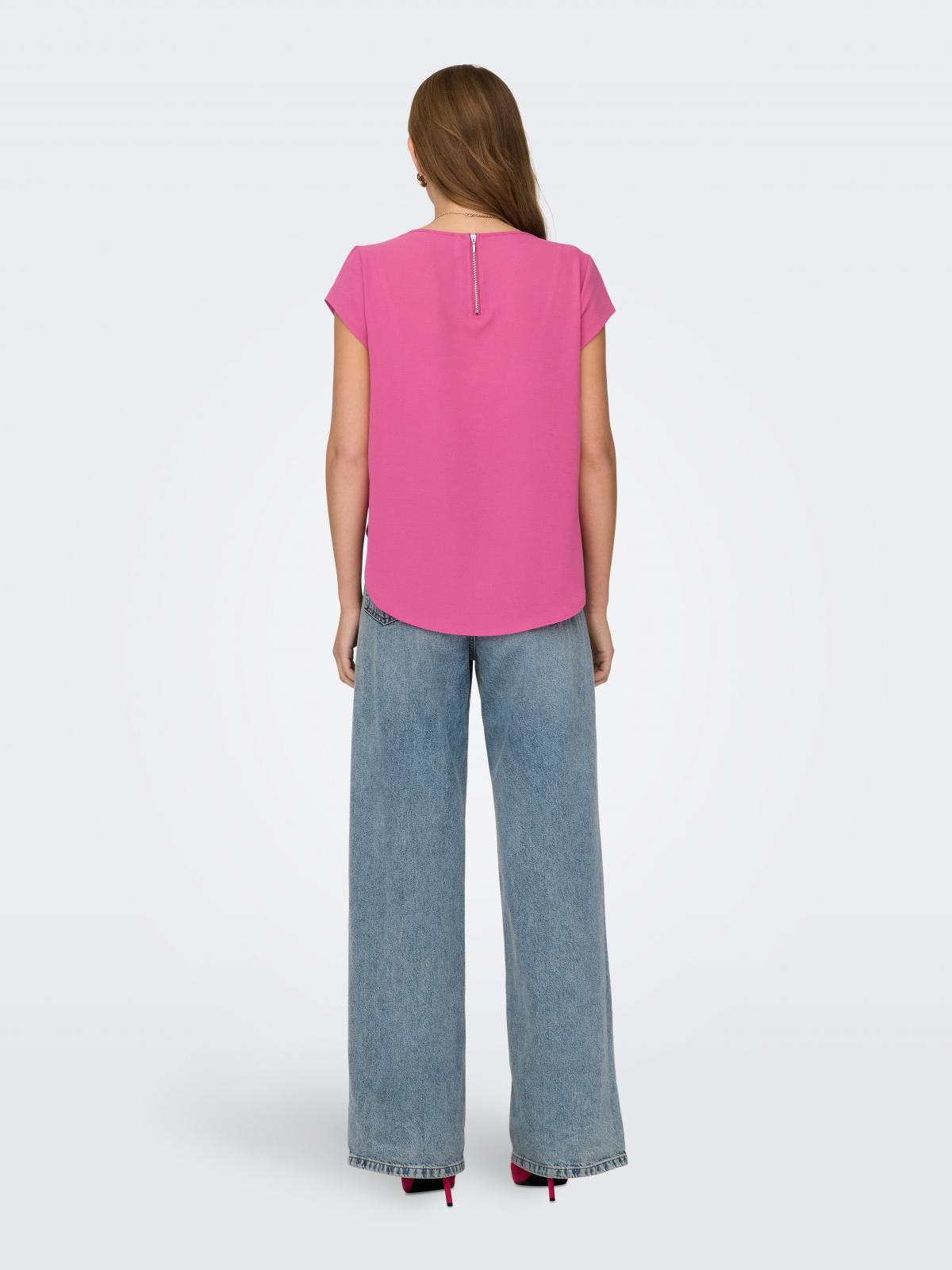 온리 심플 라운드넥 반팔 블라우스 핑크 15142784_838 ROSE / RASPBERRY ROSE - 상세 이미지 3