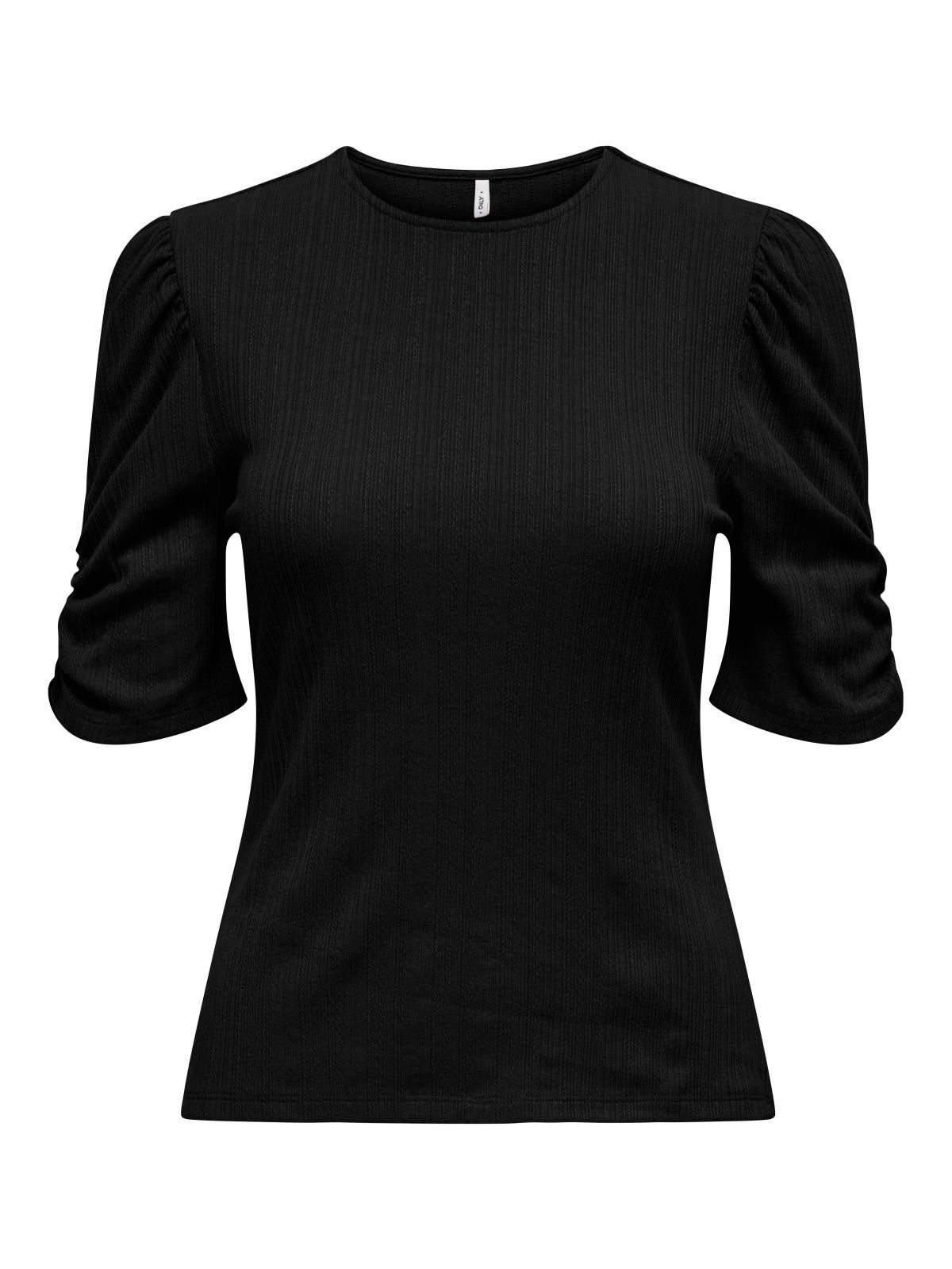 온리 베이직 퍼프소매 라운드넥 반팔 티셔츠 15340734_2161 BLACK / BLACK - 상세 이미지 3