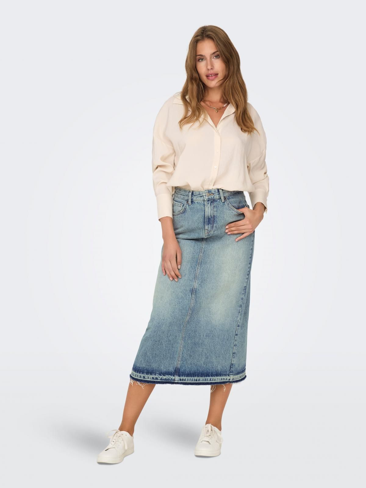 온리 데님 롱 스커트 내추럴 코튼 15329944_2115_1131324 BLUE / MEDIUM BLUE DENIM - 상세 이미지 5