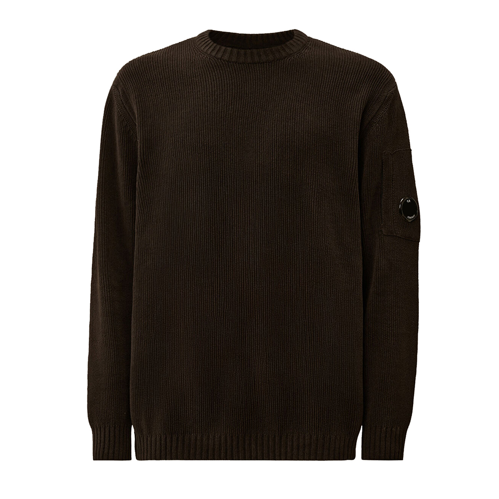 25FW CP컴퍼니 렌즈 와펜 셔닐 코튼 크루넥 니트 블랙 19CMKN017A 005558G 999 - 상품 이미지
