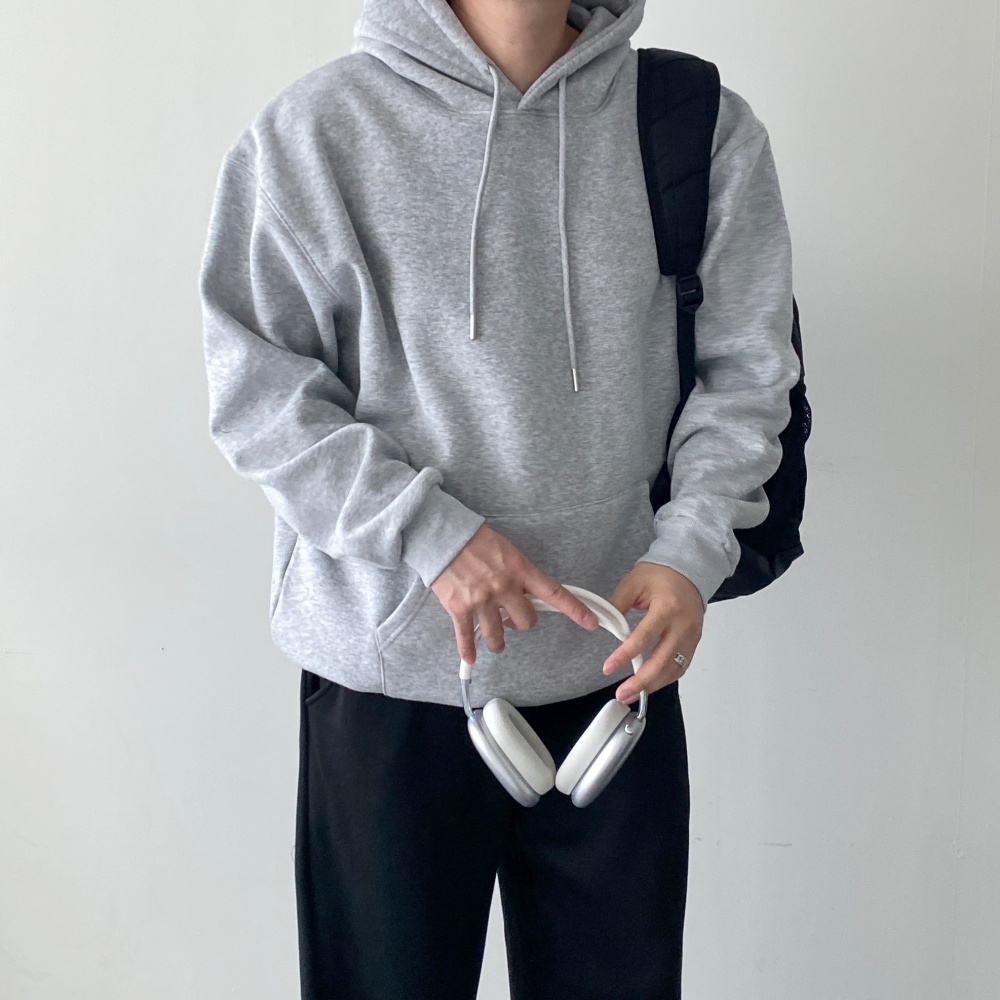 남자 기모 맨투맨 긴팔 티셔츠 오버핏 겨울후드티 커플 무지 융털 티셔츠 - 상세 이미지 3