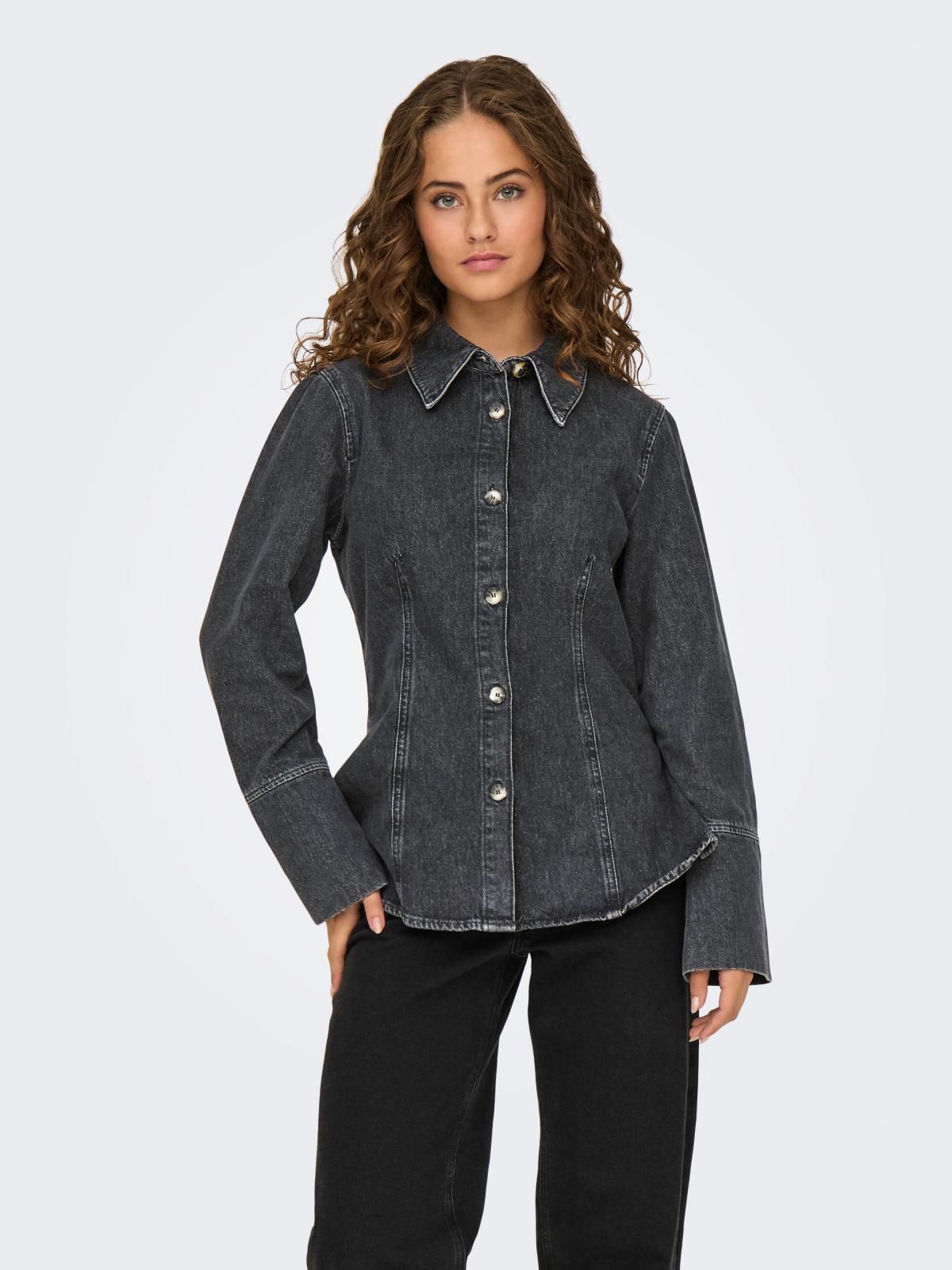 온리 슬림핏 데님 긴팔 셔츠 15340935_8183 BLACK / WASHED BLACK - 상품 이미지