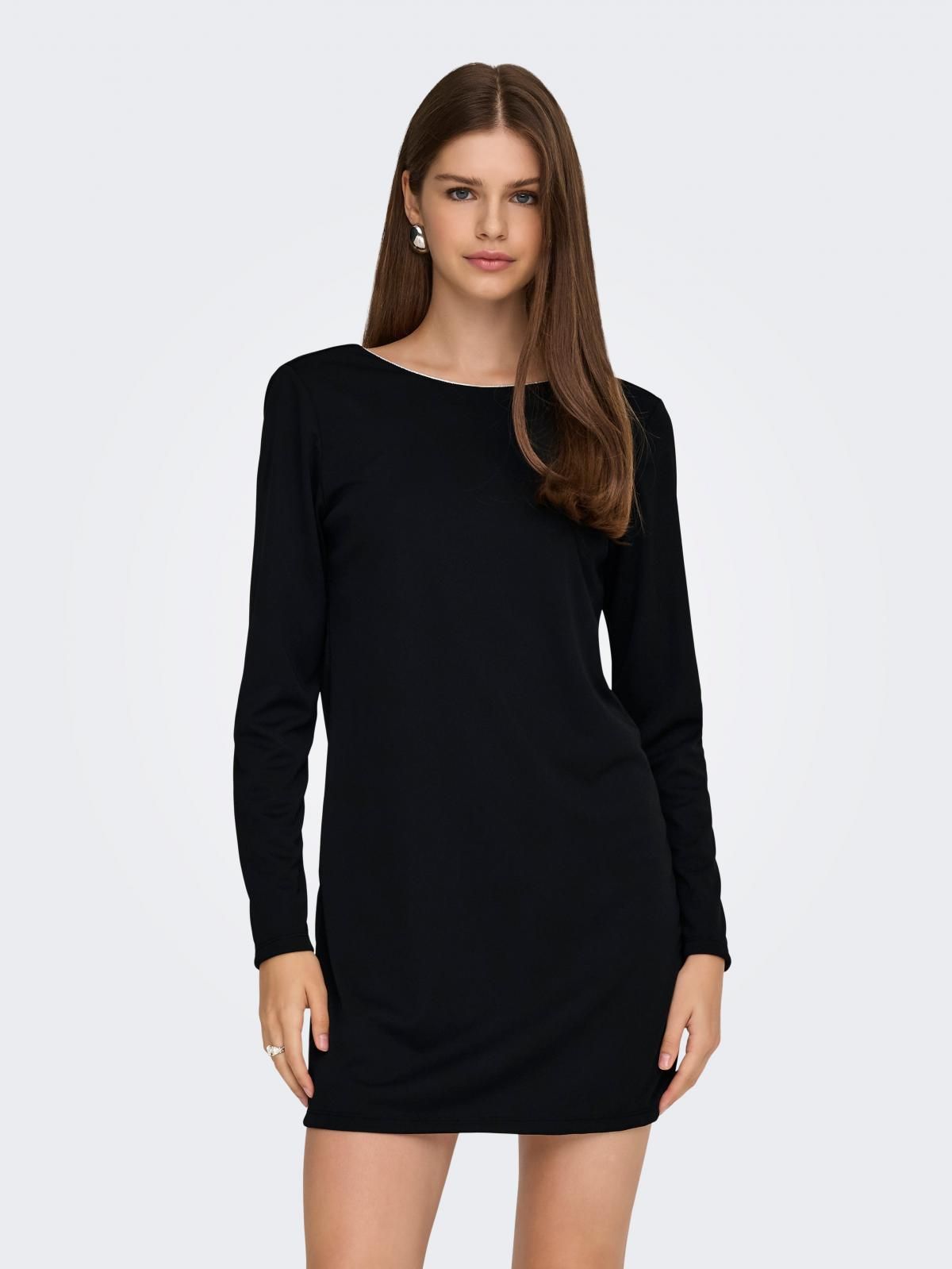 온리 베이직 슬림핏 라운드넥 미니 원피스 15360327_2161_1227630 BLACK / BLACK - 상품 이미지