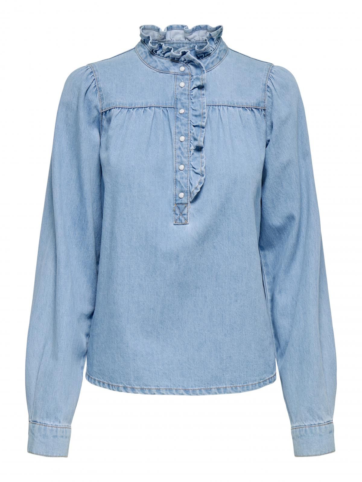 온리 데님 프릴넥 볼륨소매 긴팔셔츠 15360323_2116 BLUE / LIGHT BLUE DENIM - 상세 이미지 3