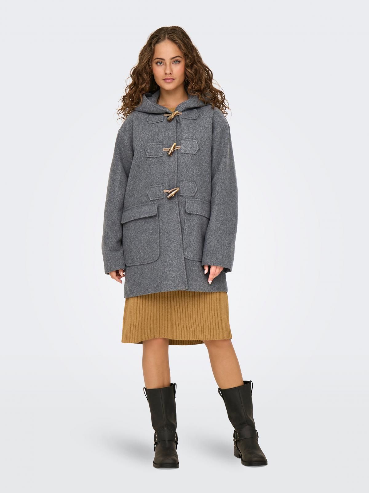 온리 테크니컬 울혼방 후드 더플코트 15334678_2382 GREY / MEDIUM GREY MELANGE - 상세 이미지 2