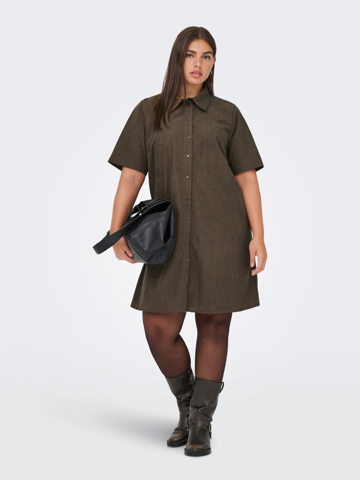 온리 빅사이즈 코듀로이 셔츠카라 미니 원피스 15372840_270 BROWN / CUB - 상품 이미지