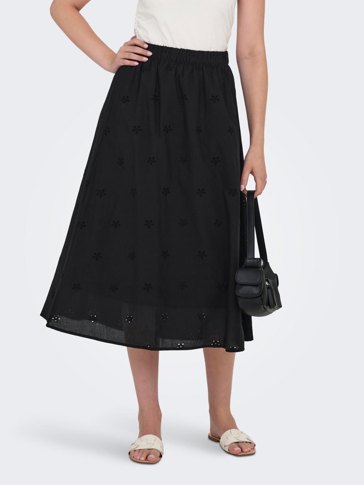 제이디와이 하이웨이스트 미디 스커트 자수 밴딩 15351737_2161 BLACK / BLACK - 상품 이미지