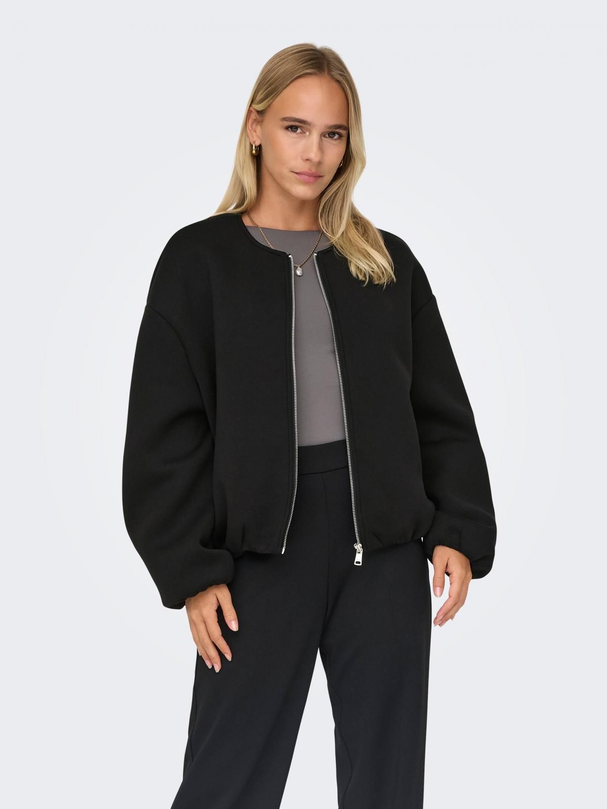 온리 오버핏 라운드넥 집업 재킷 15344567_2161 BLACK / BLACK - 상품 이미지
