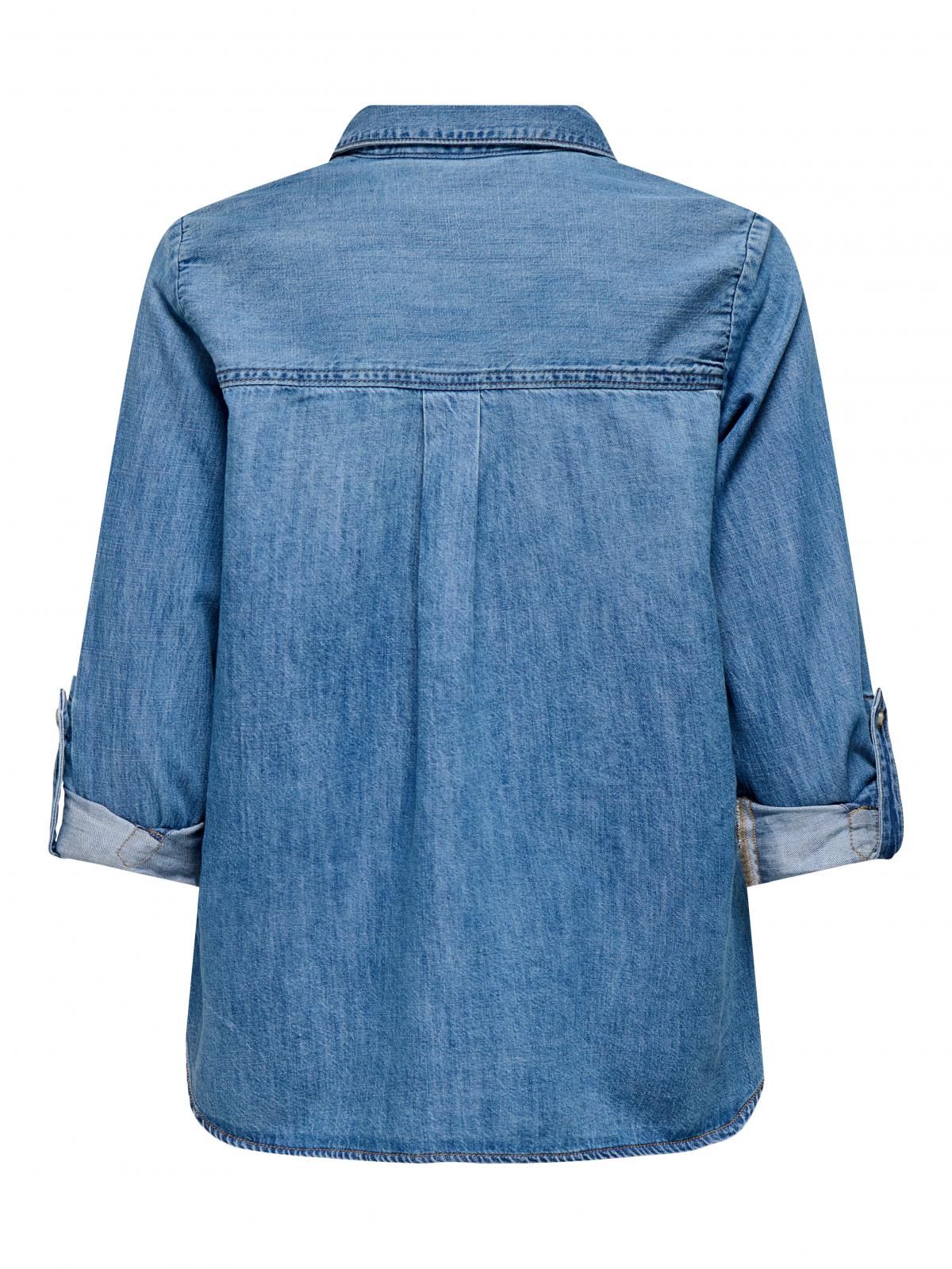 온리 포켓 롤업 소매 데님 셔츠 15361370_2115 BLUE / MEDIUM BLUE DENIM - 상세 이미지 4