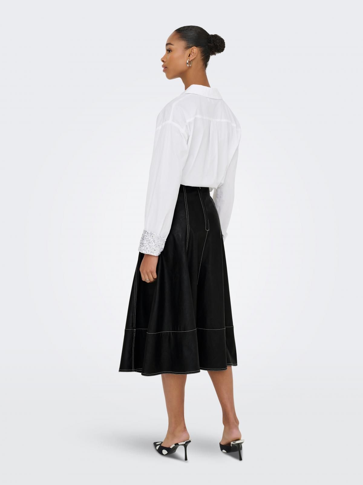 온리 테크니컬 레더 미디 스커트 15350401_2161 BLACK / BLACK - 상세 이미지 2