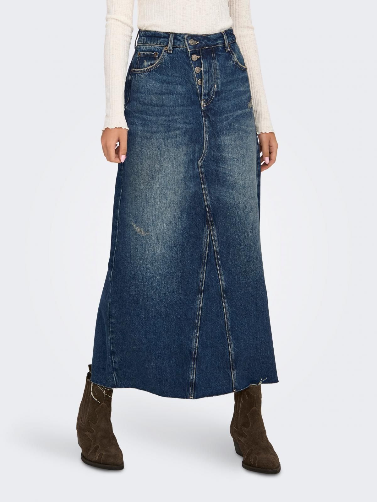 온리 데님 하이웨이스트 롱 스커트 15332996_2114 BLUE / DARK BLUE DENIM - 상품 이미지