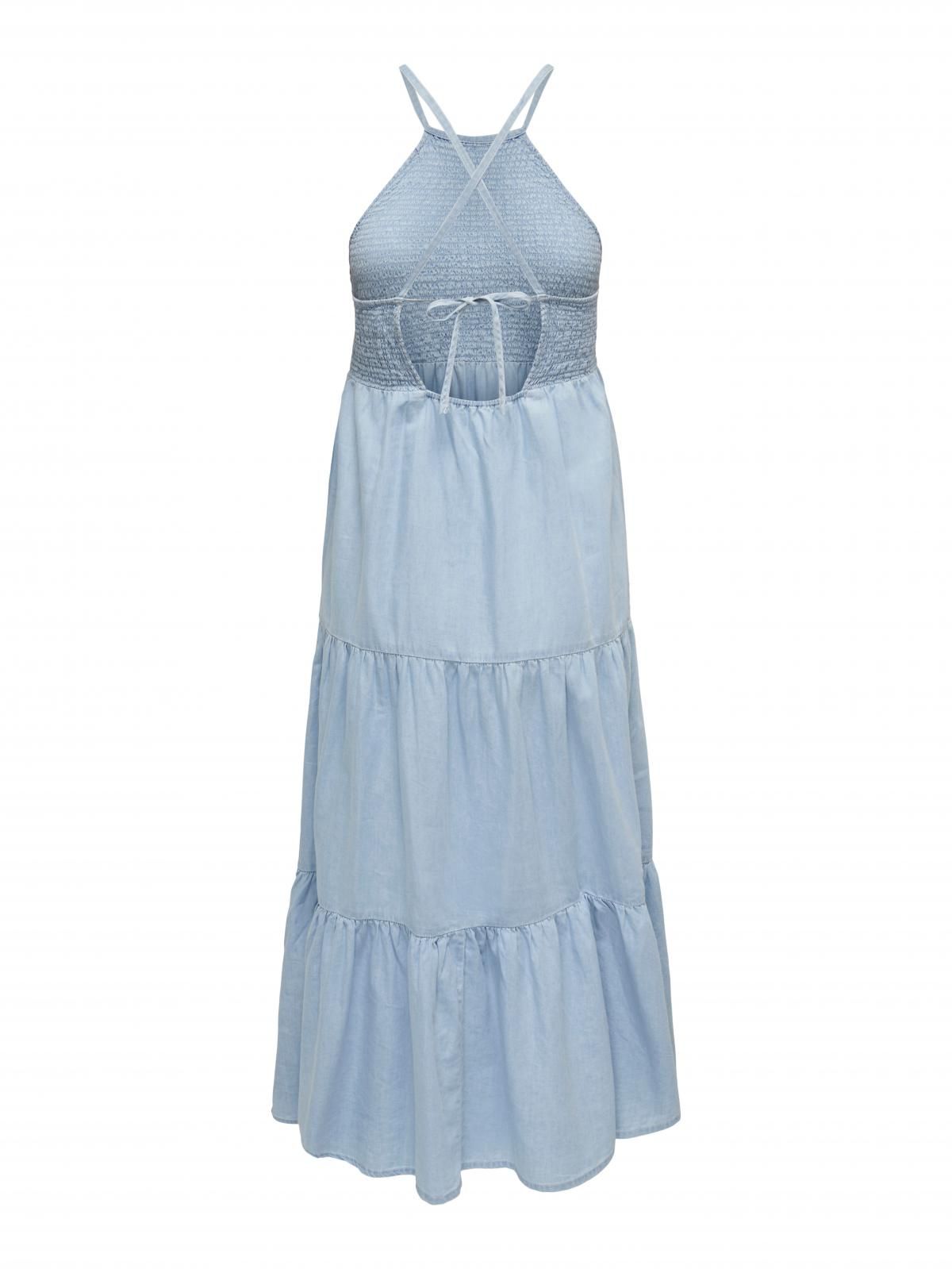 온리 페미닌 플리츠 스모크 데님 미디 원피스 15254685_2116 BLUE / LIGHT BLUE DENIM - 상세 이미지 4