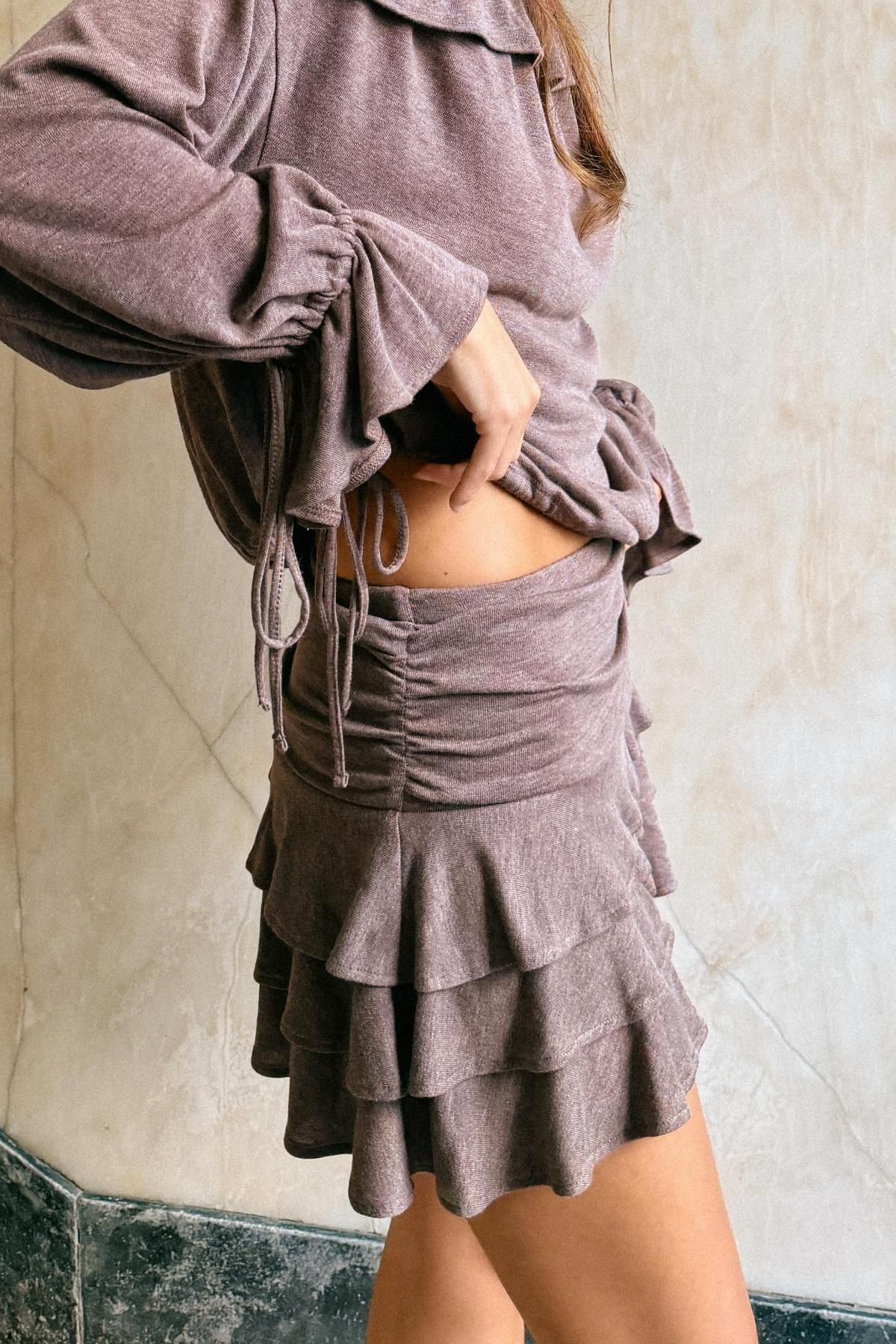 자라 소프트 러플 미니 스커트 비스코스 0264/831 BROWN VIGORE - 상세 이미지 3