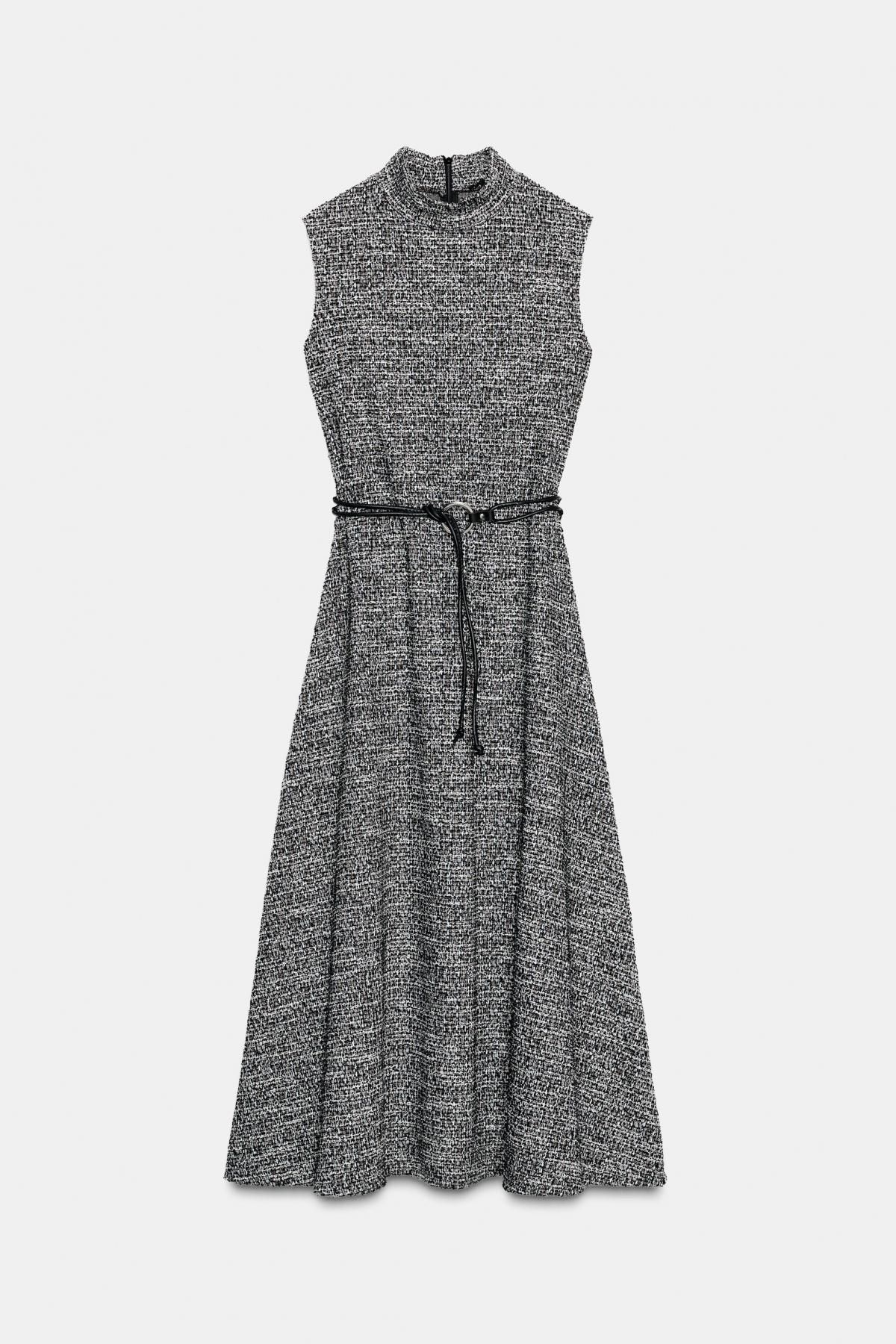 자라 텍스처 벨트 미디 원피스 민소매 3644/200 BLACK / WHITE - 메인 이미지