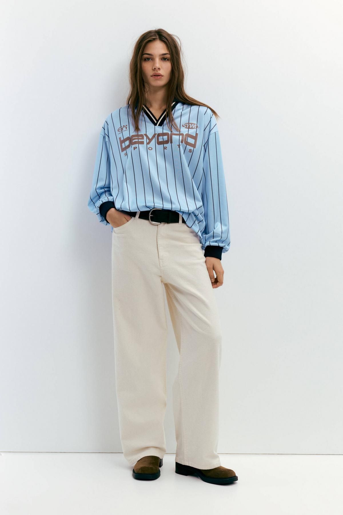 풀앤베어 블루 스트라이프 풋볼 긴팔 티셔츠 7153/389 PALE BLUE - 상세 이미지 2
