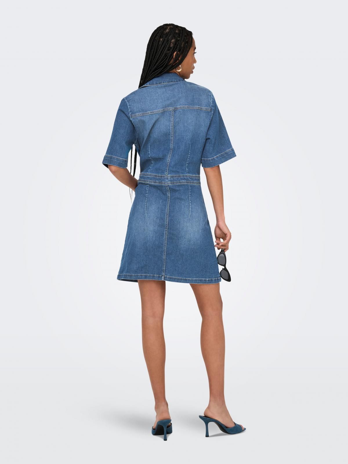 온리 데님 버튼업 셔츠카라 미니 원피스 15352314_2115 BLUE / MEDIUM BLUE DENIM - 상세 이미지 2