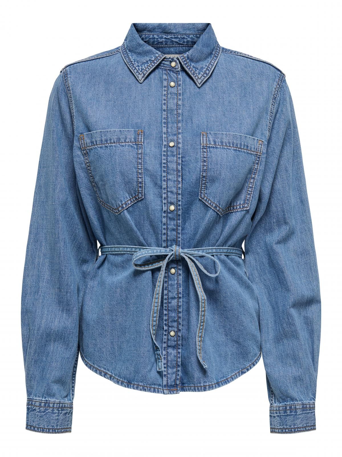 온리 트렌디 데님 셔츠 스트링 벨트 15352397_2115 BLUE / MEDIUM BLUE DENIM - 상세 이미지 3