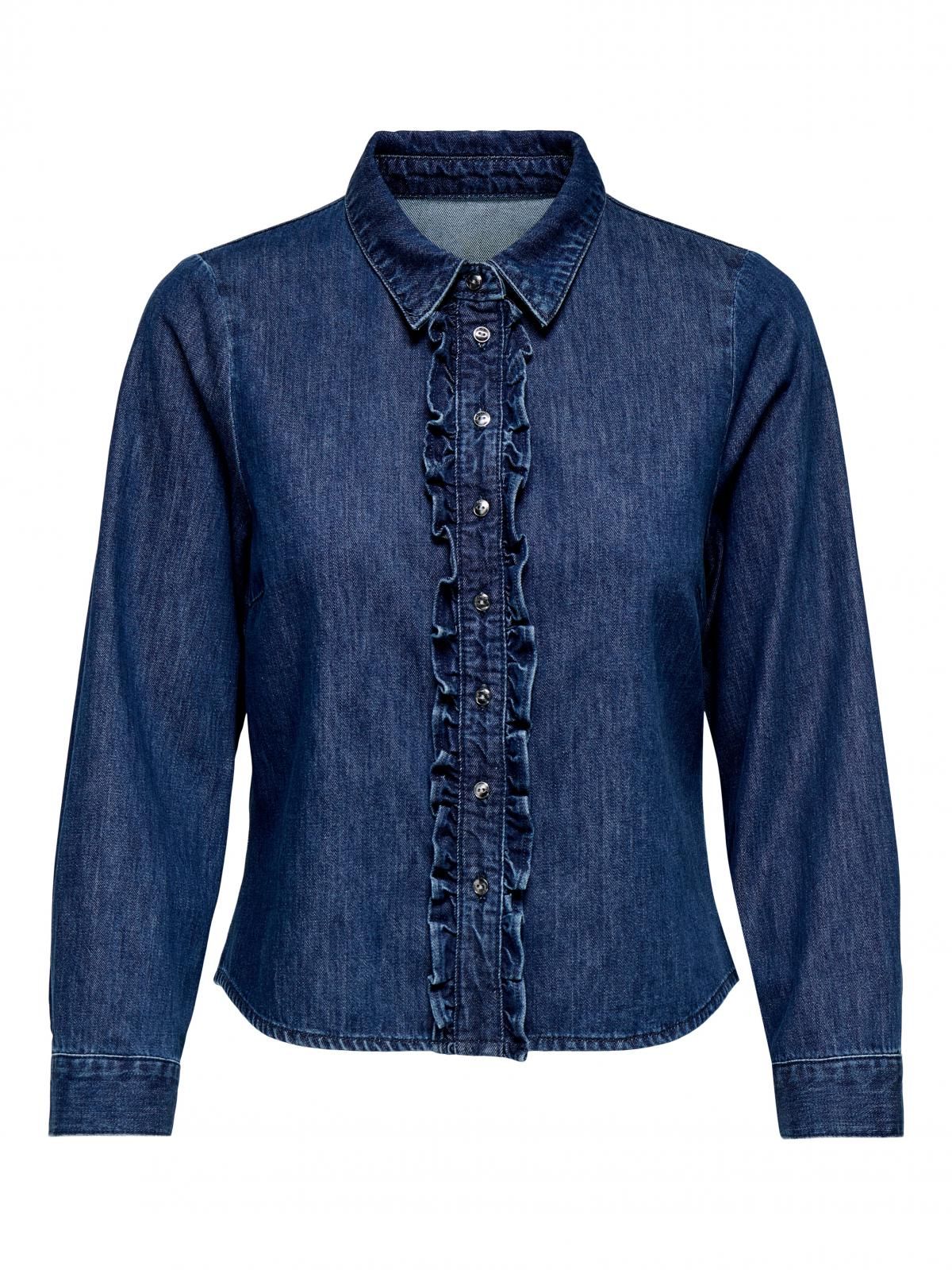 온리 프릴 테크니컬 데님 긴팔 셔츠 15360310_2114 BLUE / DARK BLUE DENIM - 상세 이미지 3