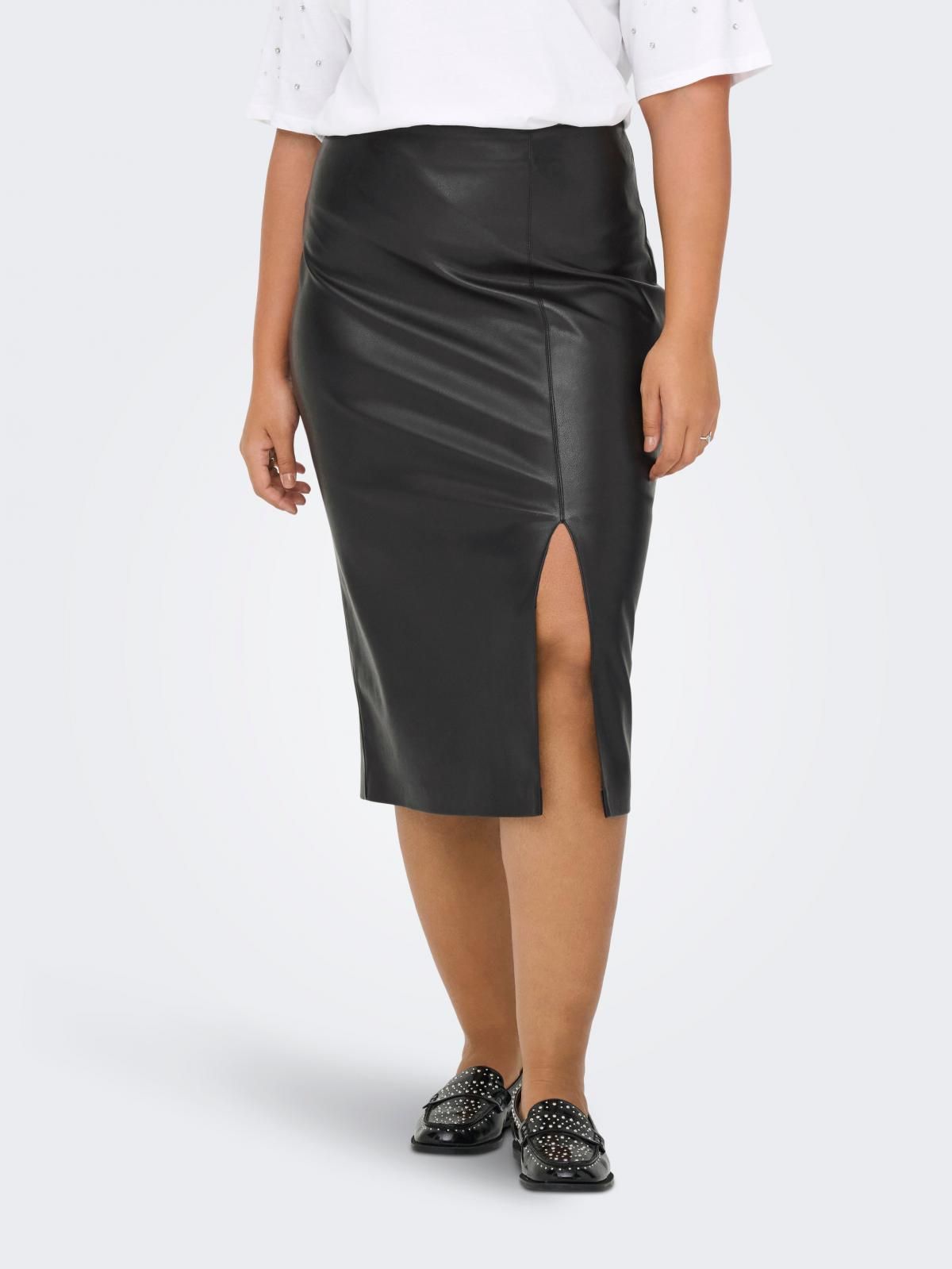 온리 빅사이즈 롱 레더 스커트 프론트 슬릿 15370473_2161 BLACK / BLACK - 상품 이미지