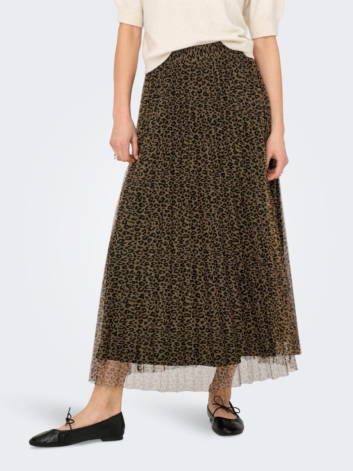 온리 플리츠 미디 스커트 밴딩 레오파드 패턴 15315475_7403_1088250 BROWN / CARTOUCHE - 메인 이미지